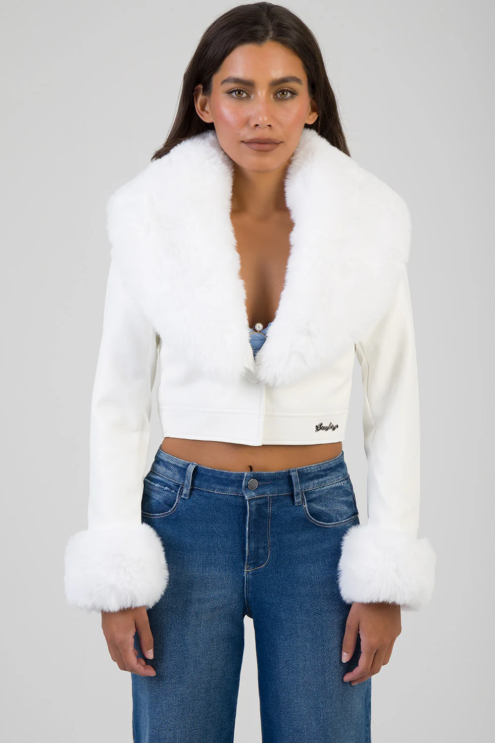 Vikky Faux Fur & Leather Combination Jacket - White - Image 4