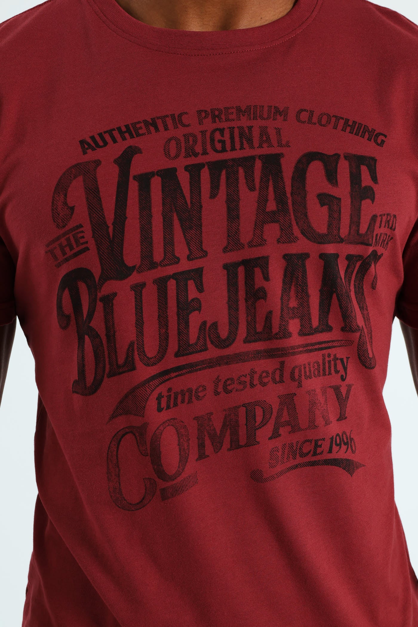 Vintage Blue Jeans Tee - Burgundy - Image 2