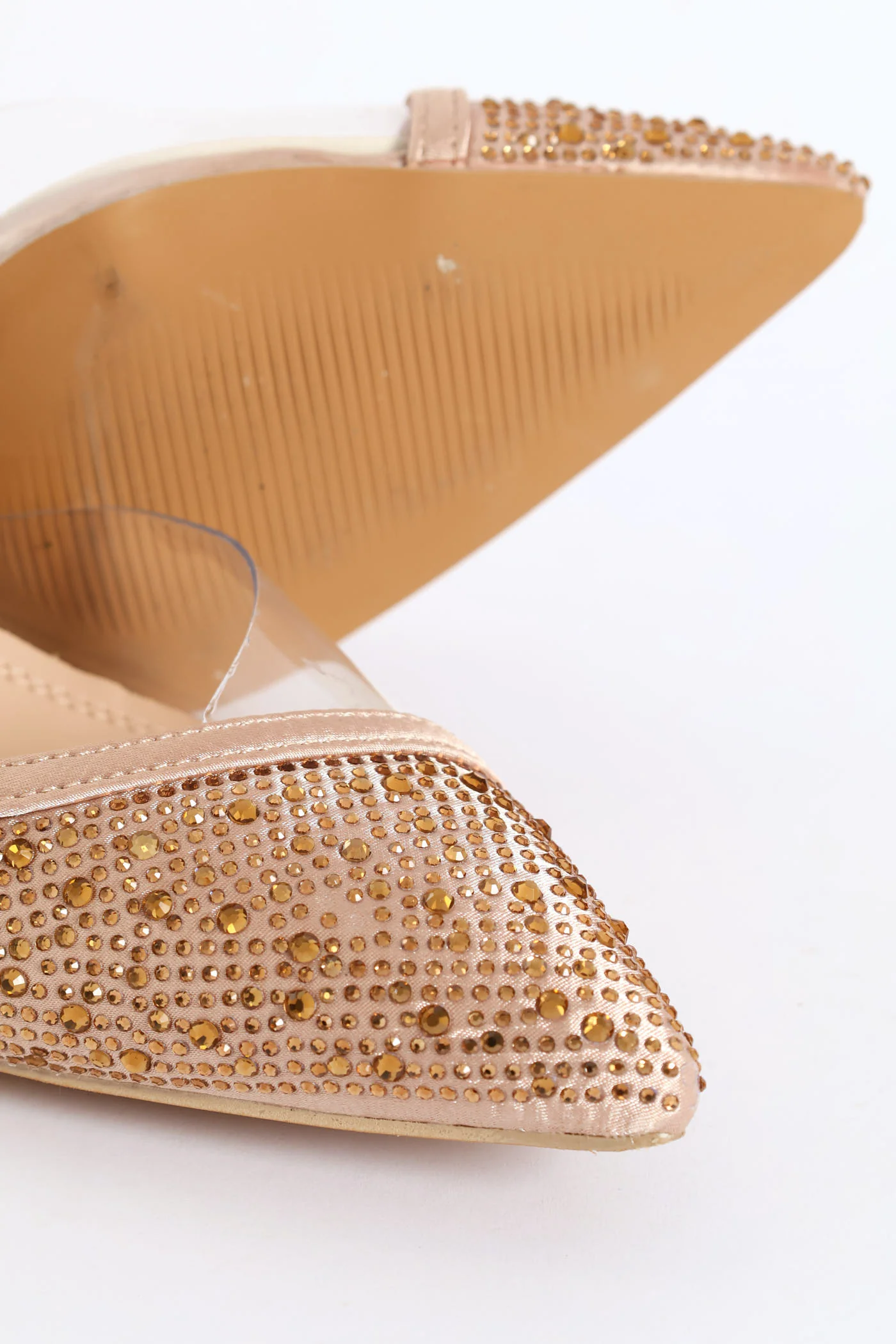 Vinyl Asymmetrical Side Diamante Mule Heel - Gold - Image 2