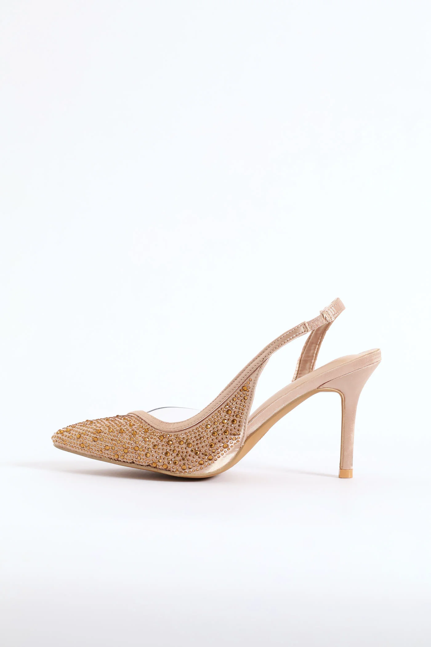 Vinyl Asymmetrical Side Diamante Mule Heel - Gold - Image 3