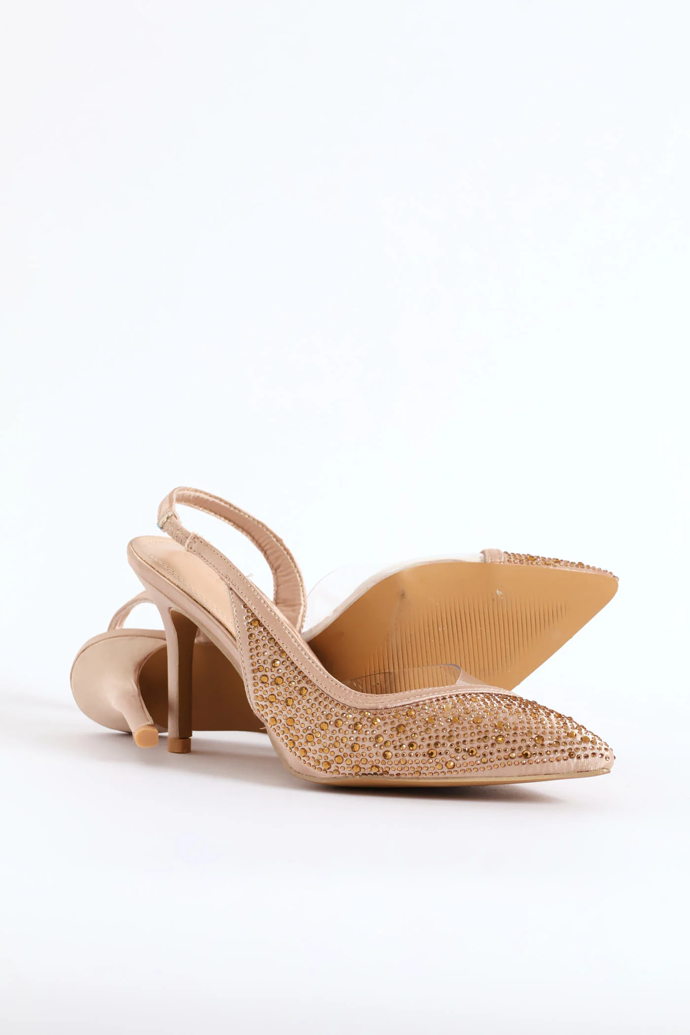 Vinyl Asymmetrical Side Diamante Mule Heel - Gold - Image 6