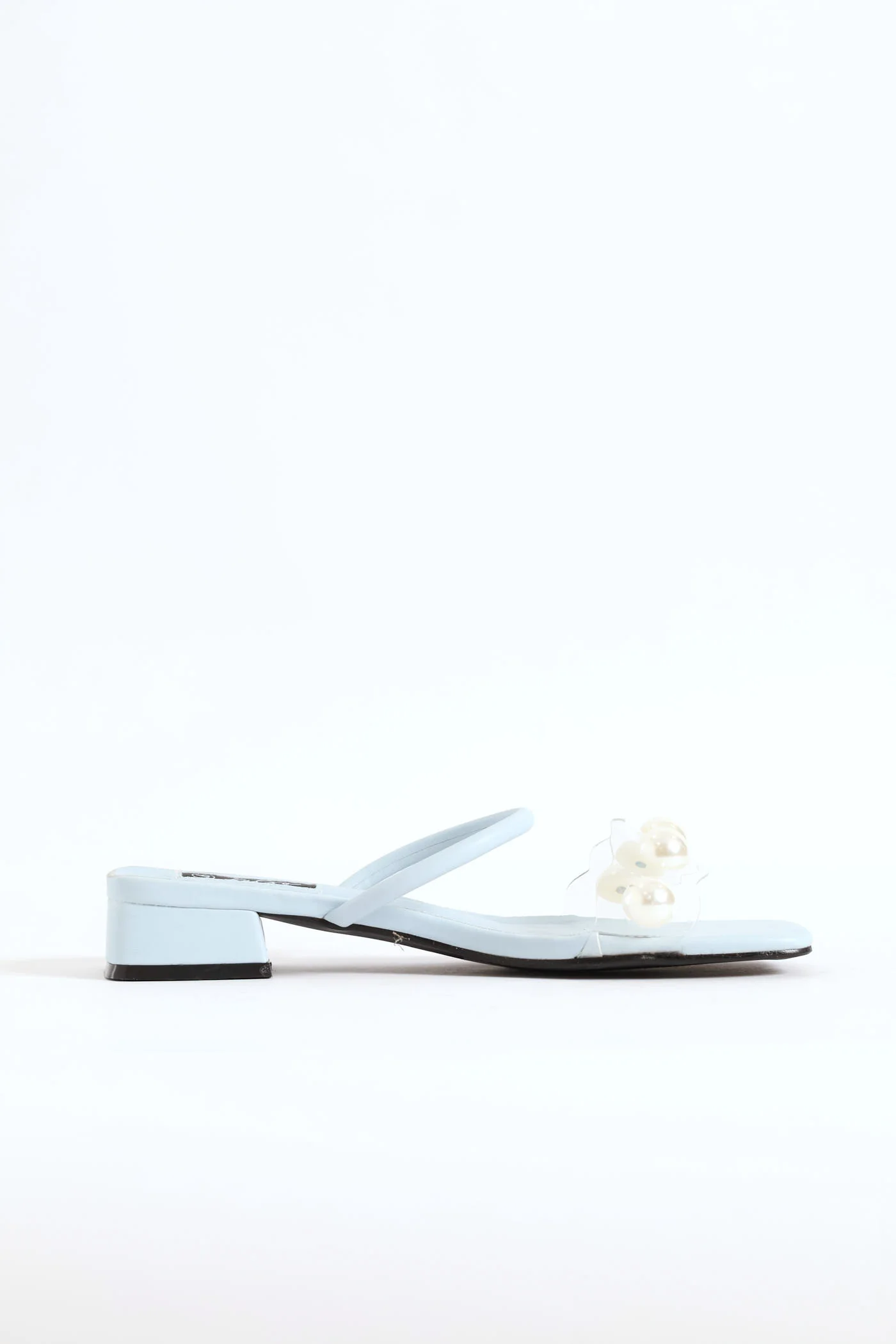 Vinyl Pearl Detail And Tube Strap Low Block Sandal - Periwinkle - Image 2