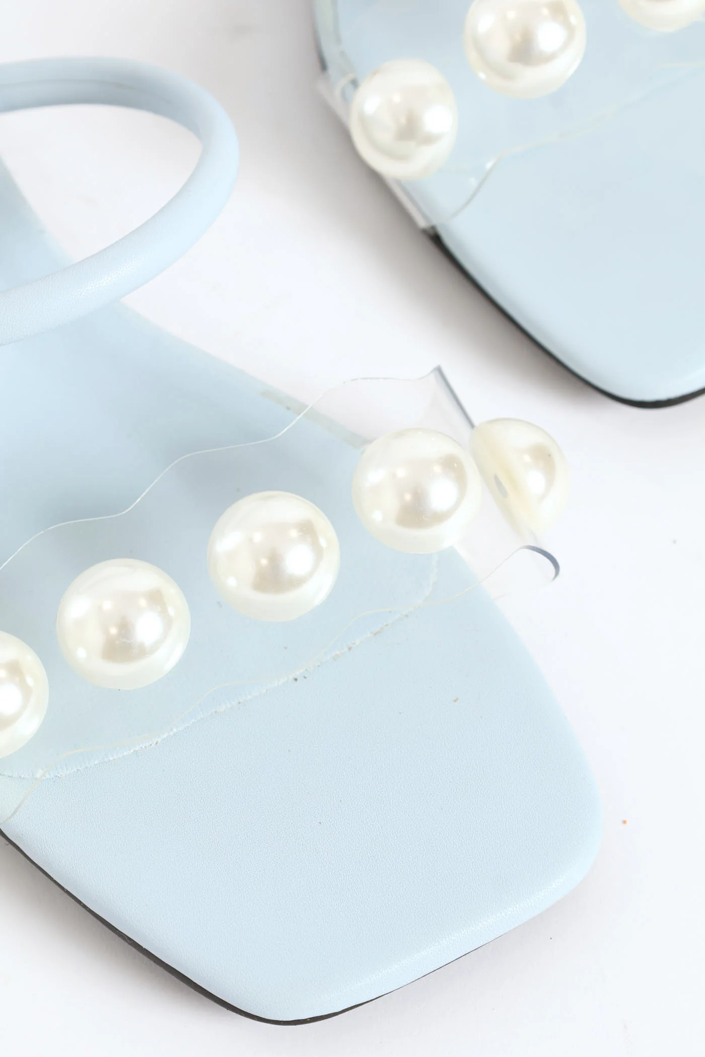Vinyl Pearl Detail And Tube Strap Low Block Sandal - Periwinkle - Image 3