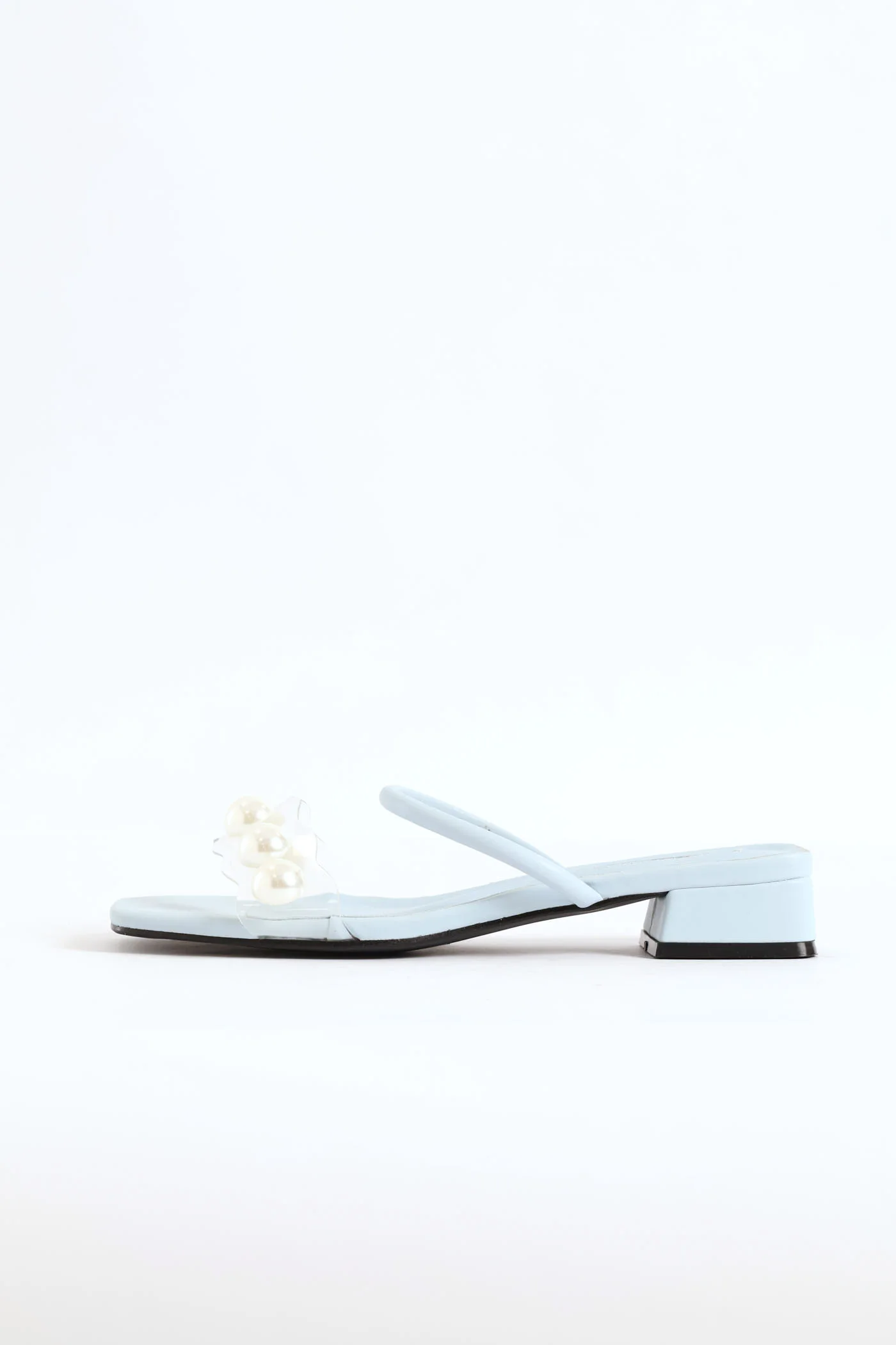 Vinyl Pearl Detail And Tube Strap Low Block Sandal - Periwinkle - Image 5
