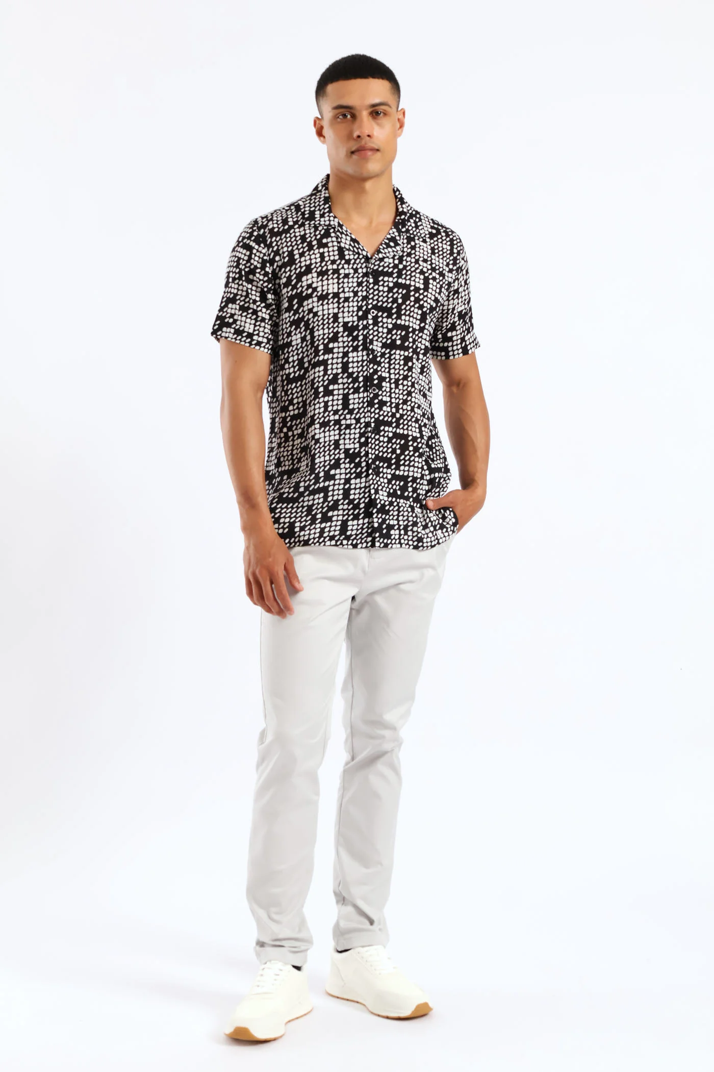 Viscose Geo Print Shirt - Black/White - Image 5