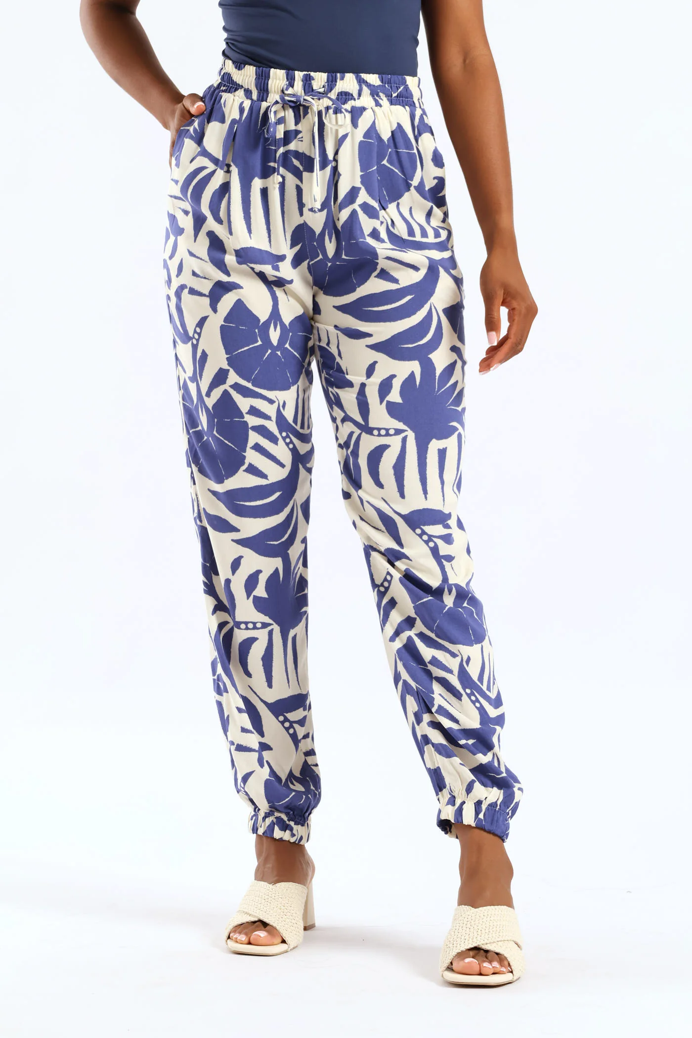 Viscose Jogger - Cream/Blue - Image 3