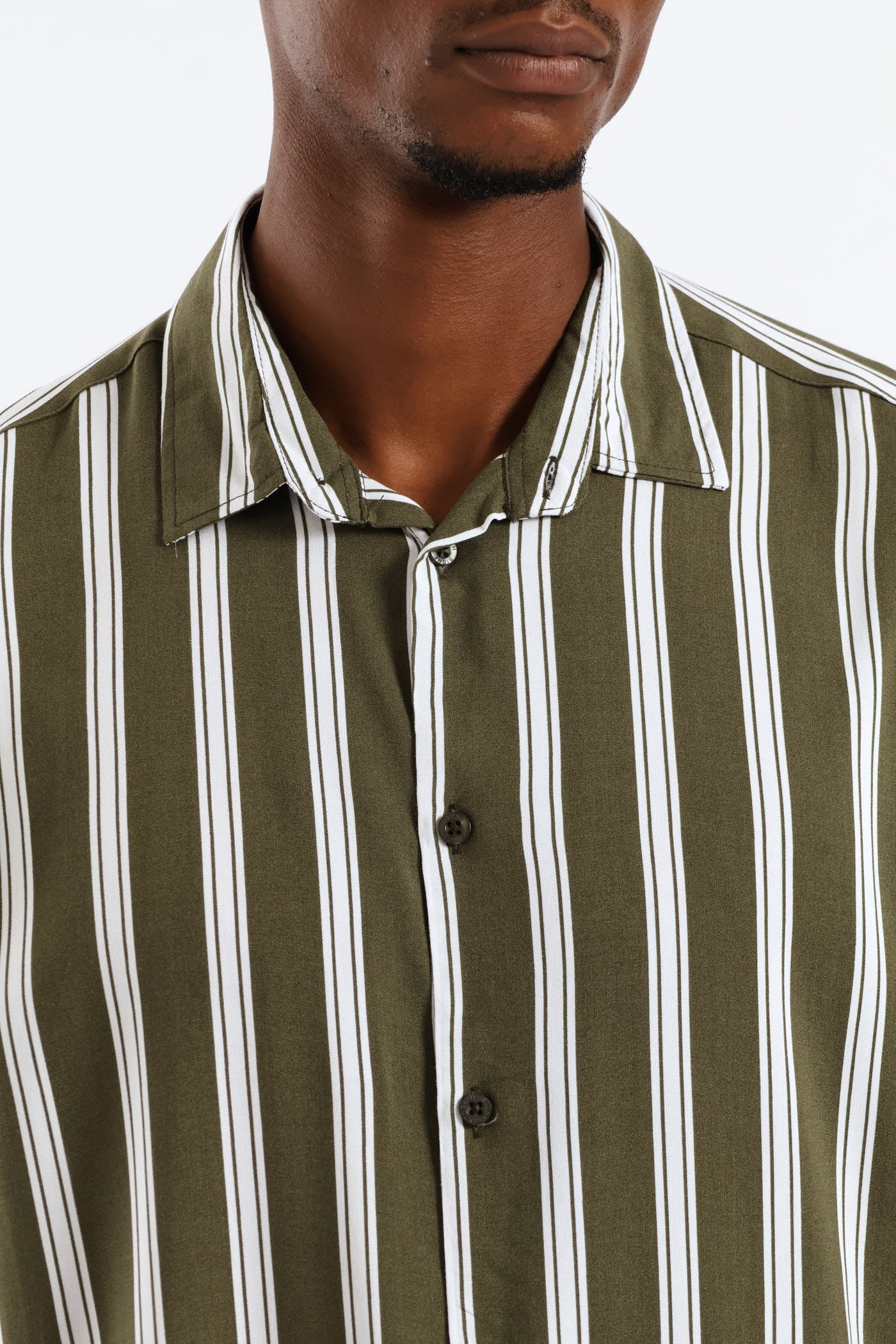Viscose Stripe Shirt - Olive - Image 2