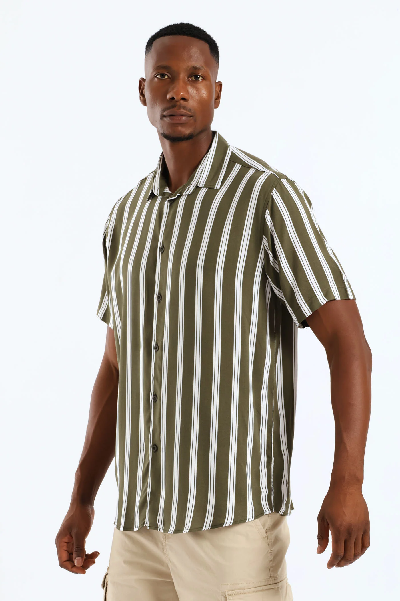 Viscose Stripe Shirt - Olive - Image 3
