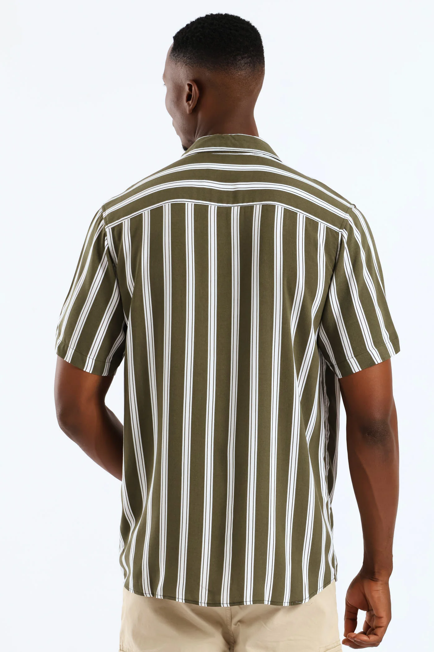 Viscose Stripe Shirt - Olive - Image 4