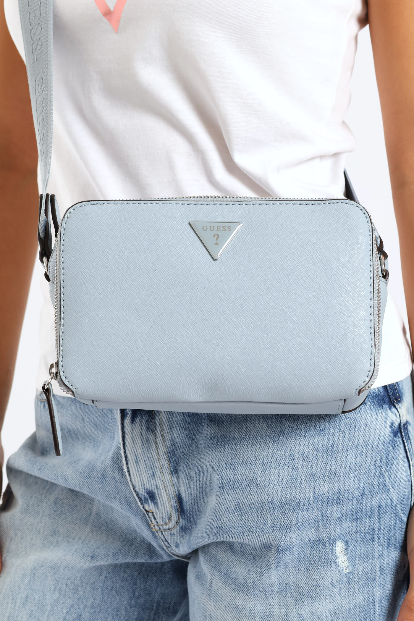 Viviette Mini Double Zip Crossbody Bag - Blue - Image 3