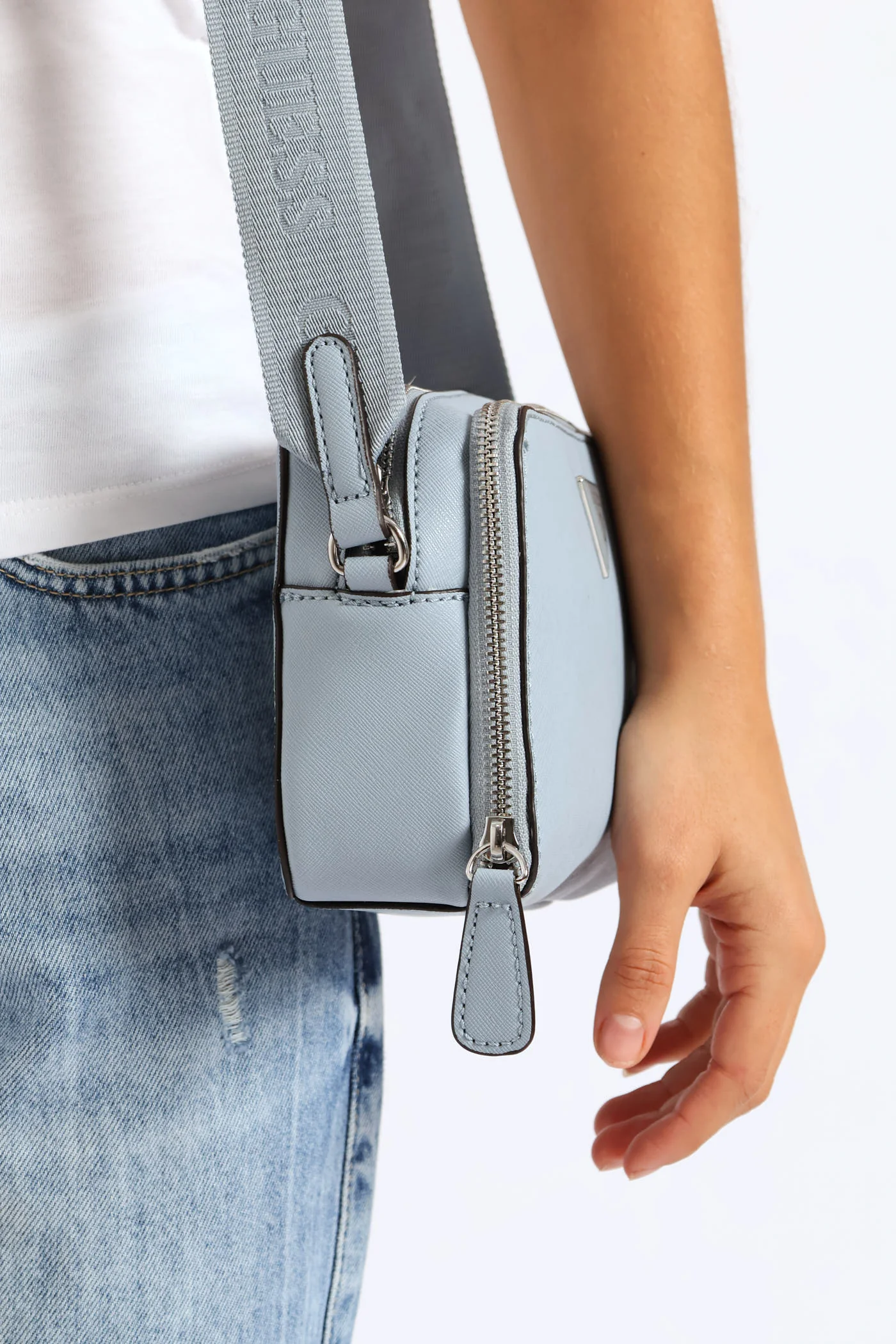 Viviette Mini Double Zip Crossbody Bag - Blue - Image 4