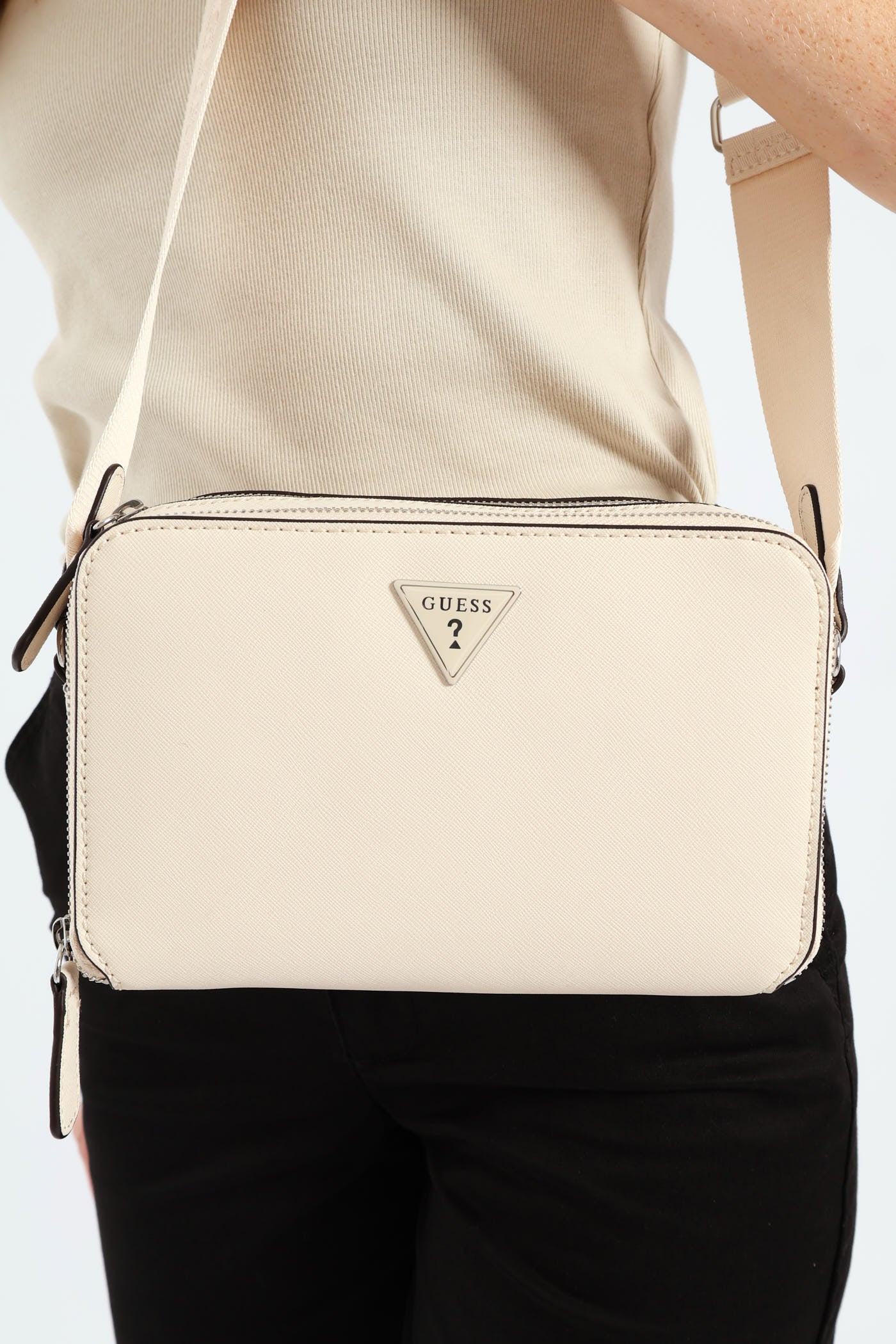Viviette Mini Double Zip Crossbody Bag - Oatmeal - Image 2