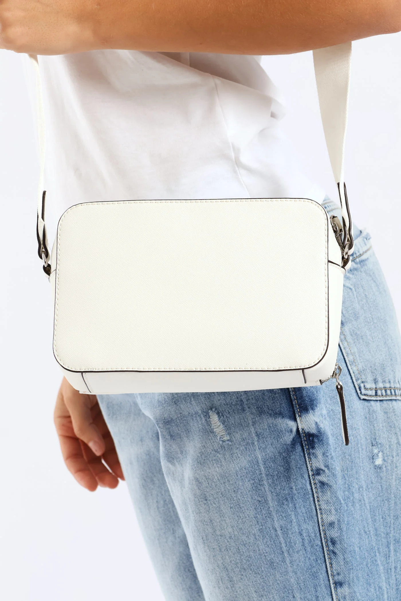 Viviette Mini Double Zip Crossbody Bag - White - Image 2