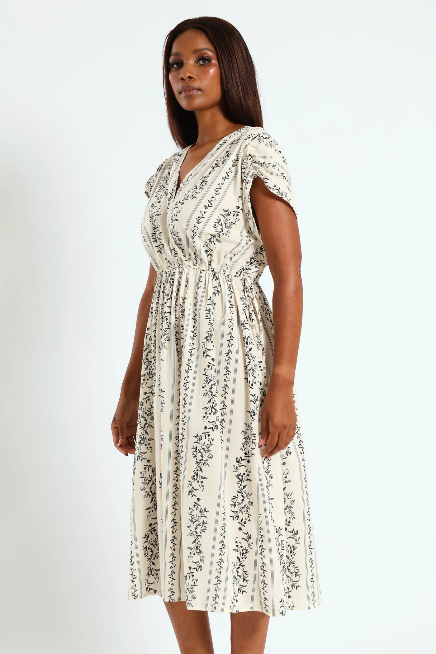 Voile Maxi Kaftan Dress With Ties - Black/Cream - Image 2