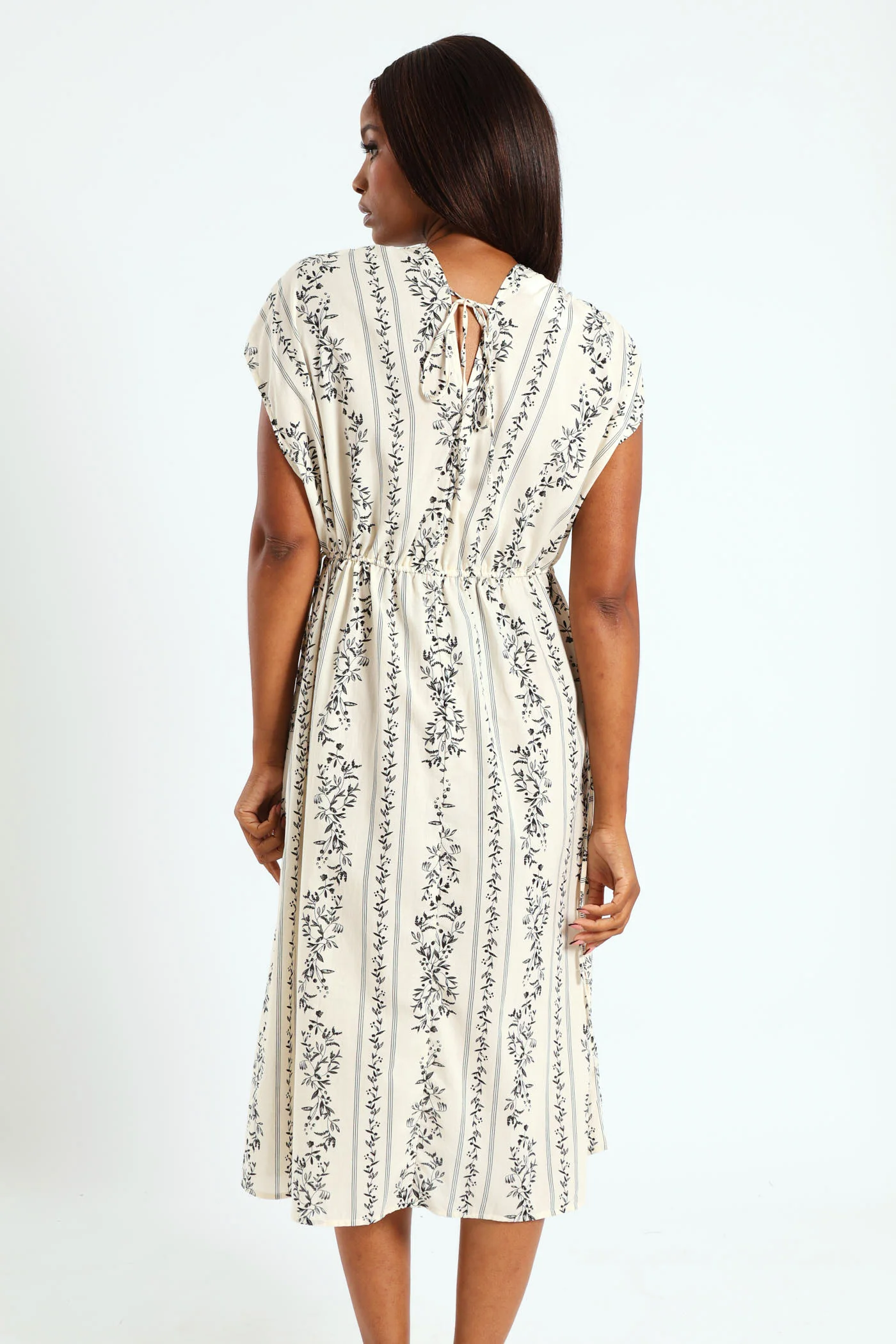 Voile Maxi Kaftan Dress With Ties - Black/Cream - Image 3