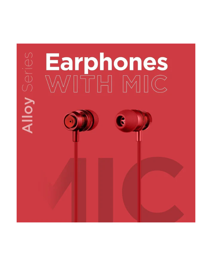 Alloy Series Metal Earphones with Mic Red - Image 3