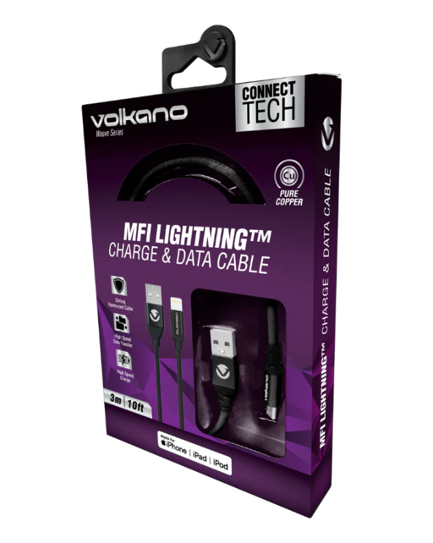 Fabric Braided MFI Lightning Cable 3m Black - Image 2