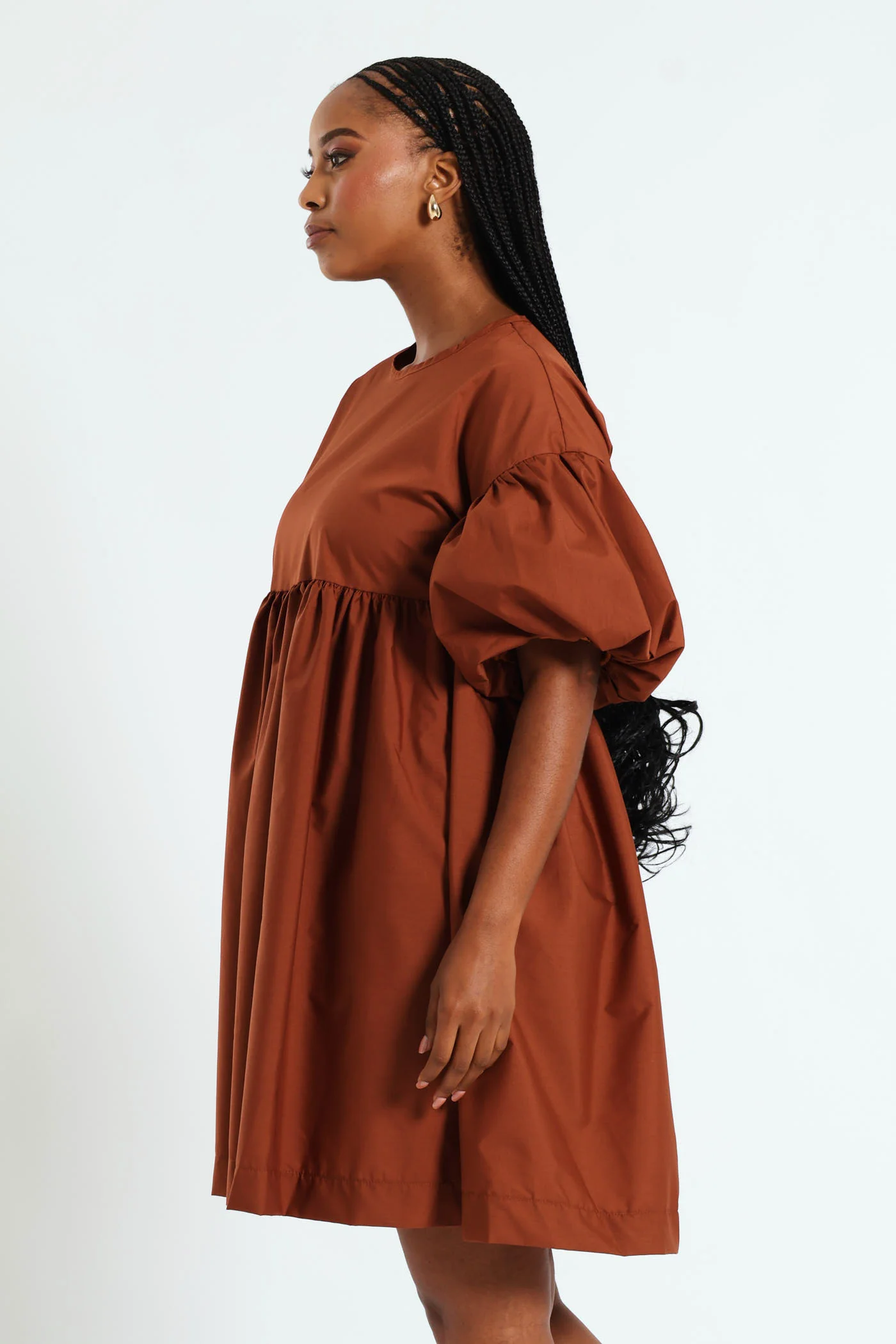 Volume Sleeve Poplin Mini Dress - Rust - Image 3