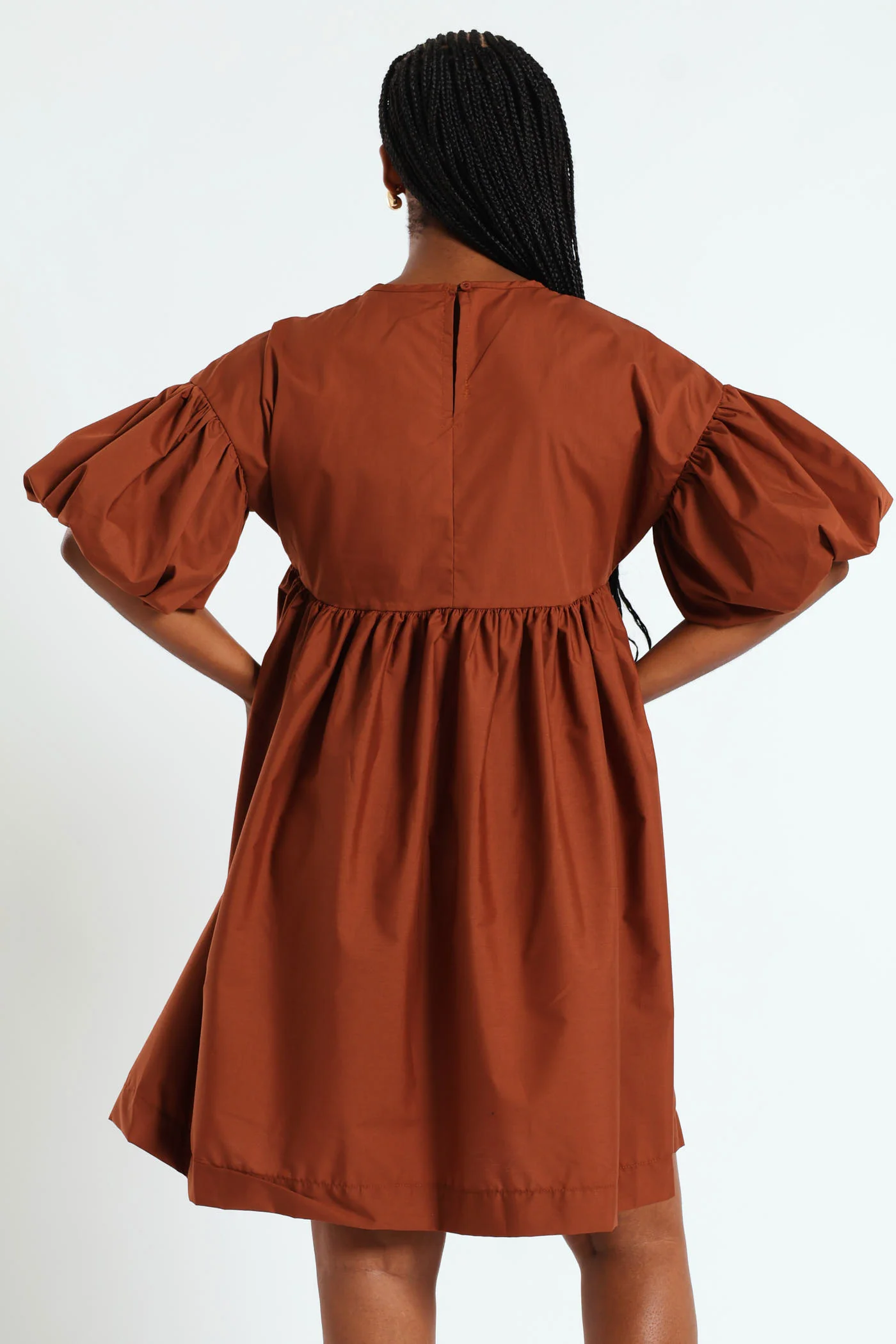 Volume Sleeve Poplin Mini Dress - Rust - Image 4