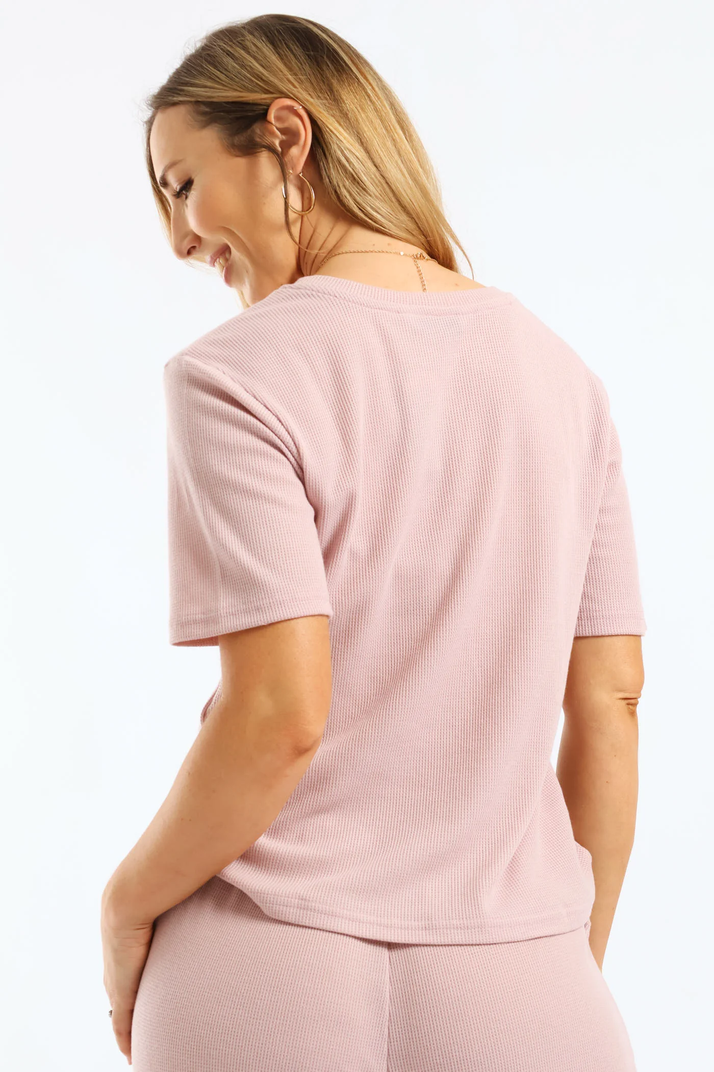 Waffle Boxy Tee - Mauve - Image 4