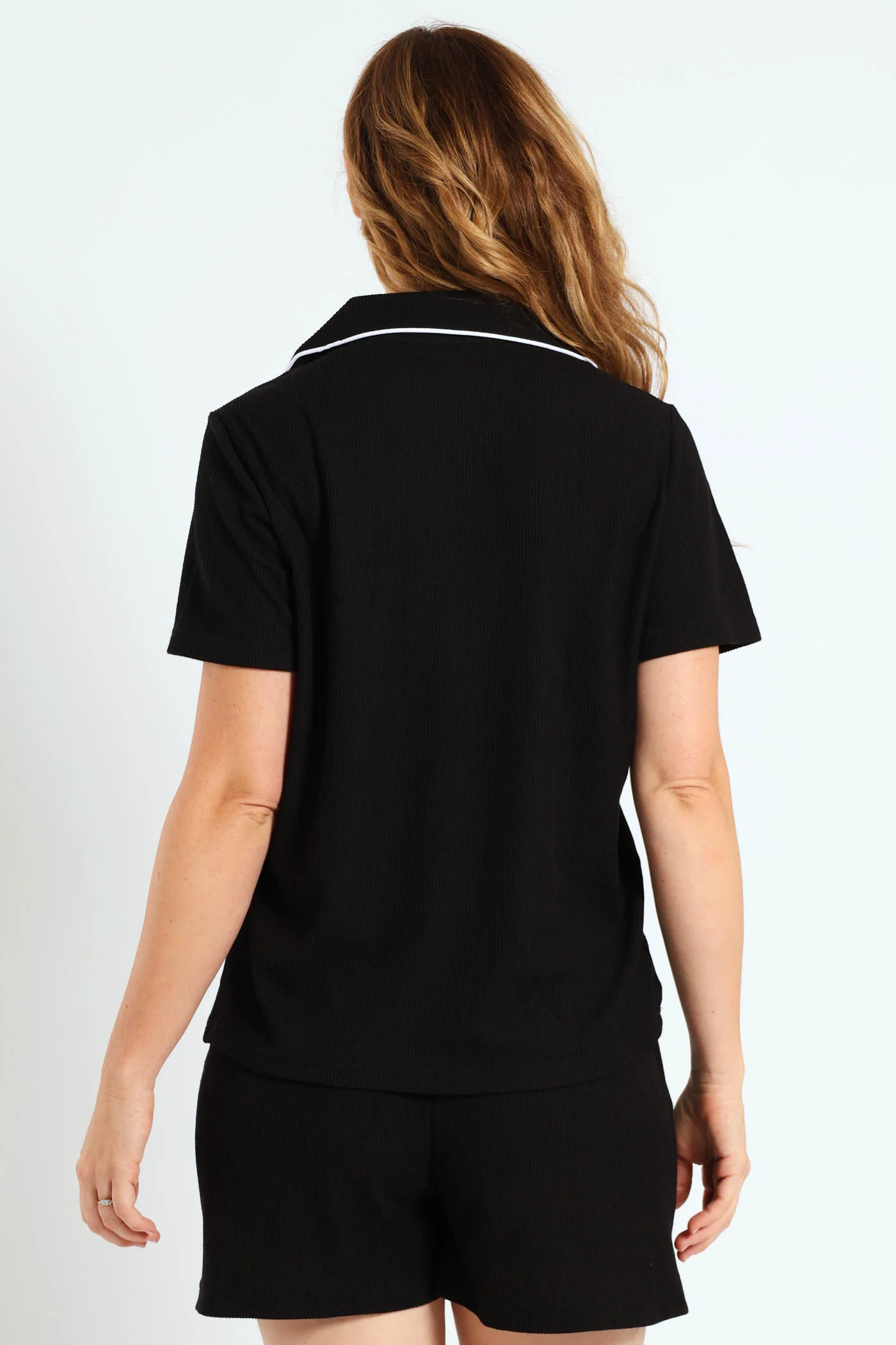 Waffle Button Through & Short Set - Black - Image 3