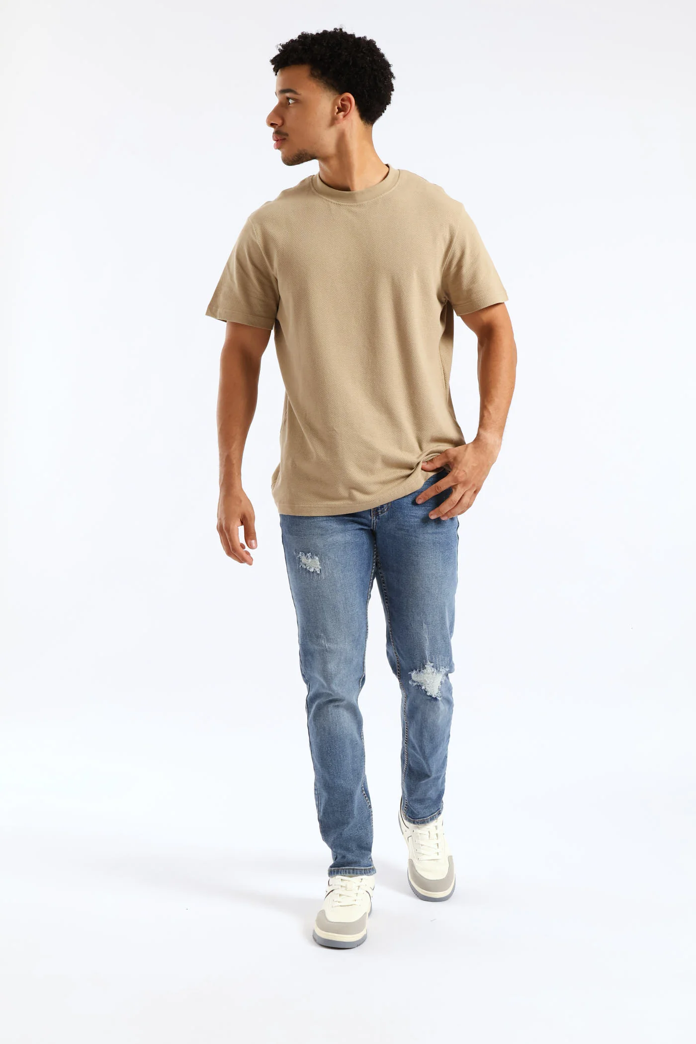 Waffle Crew Surf Int Tee - Taupe - Image 5