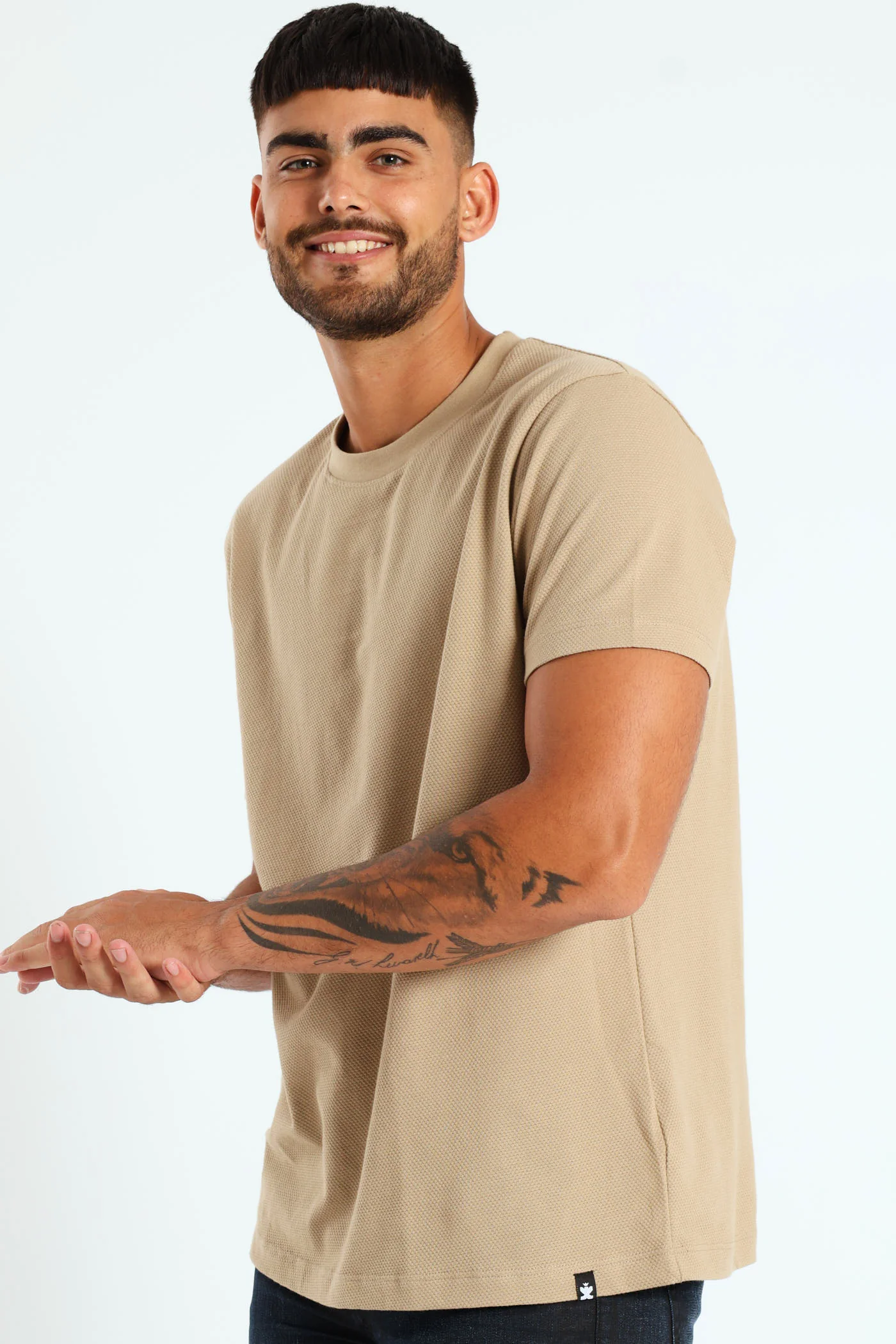 Waffle Crew Tee - Taupe - Image 2