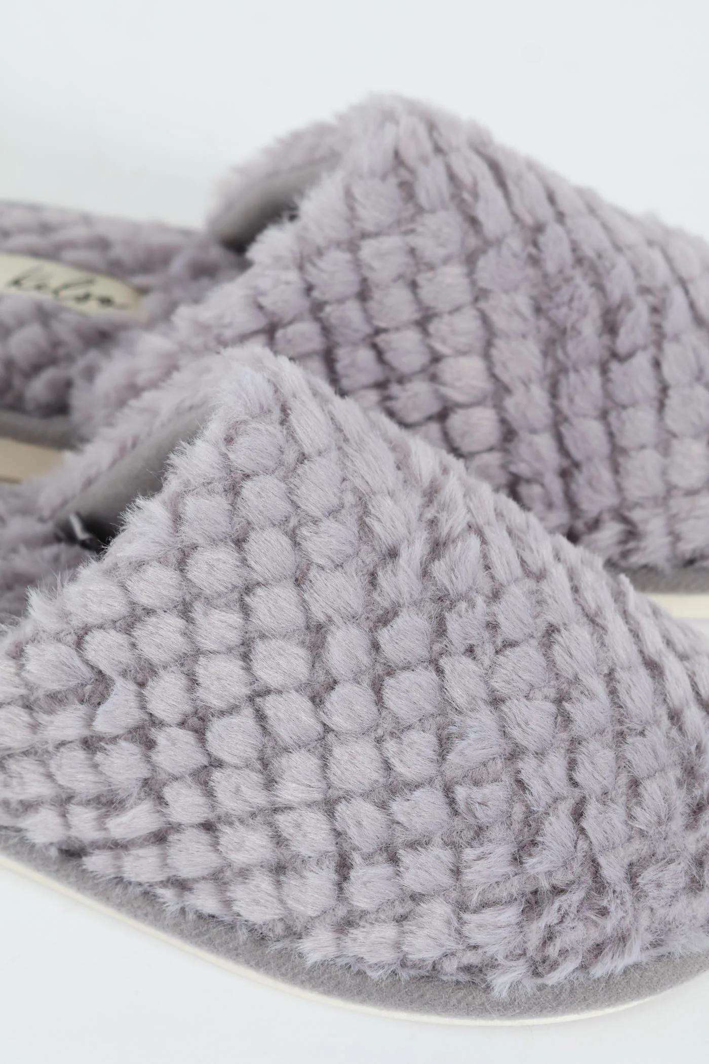 Waffle Fur Closed Toe Slipper - Grey - Image 2