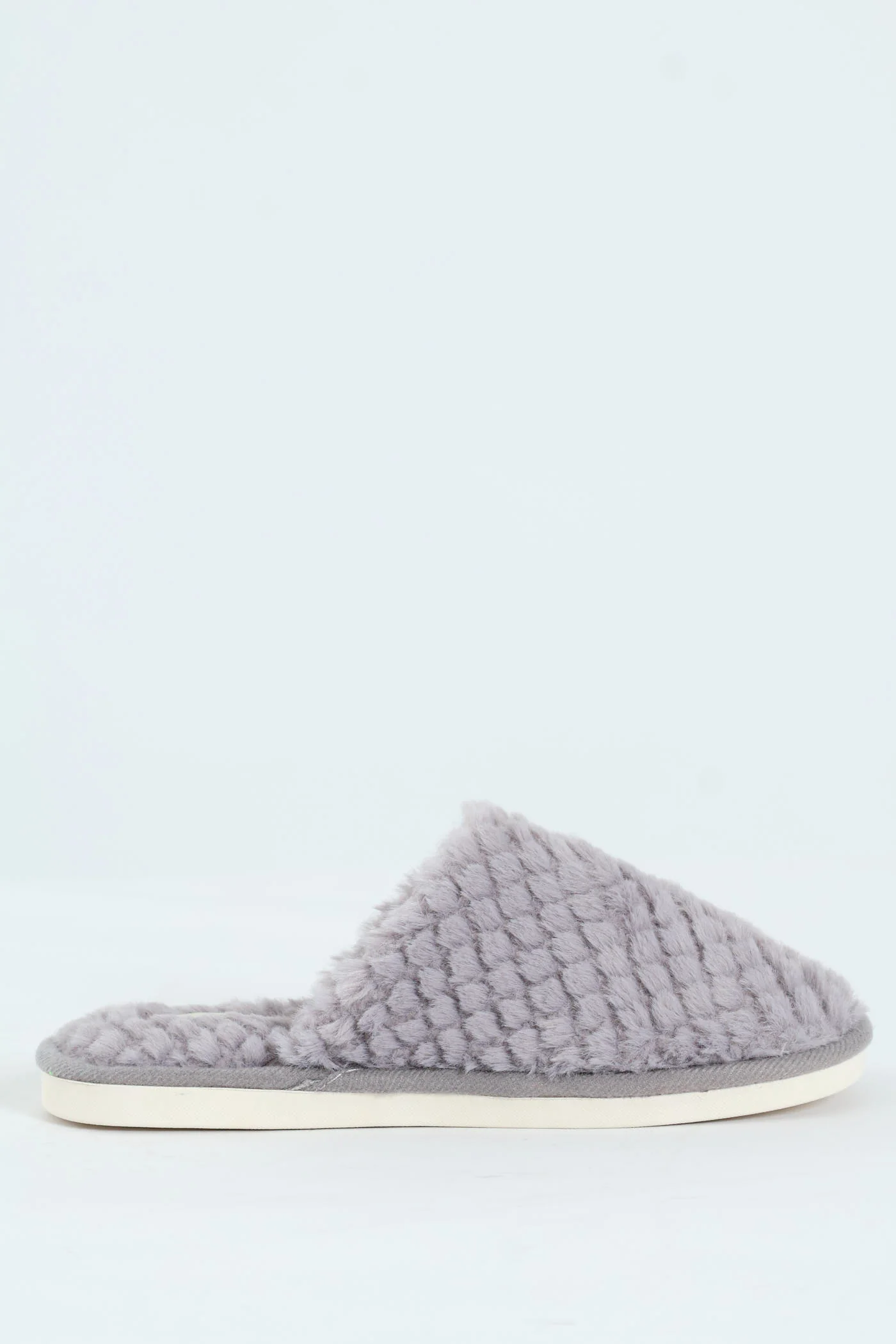 Waffle Fur Closed Toe Slipper - Grey - Image 3