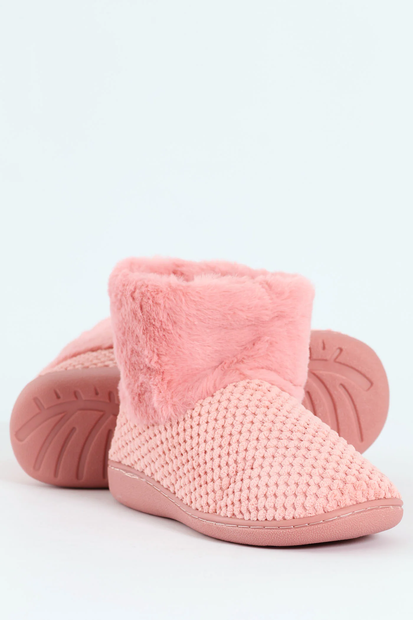Waffle Knit Slipper Bootie With Fur - Blush - Image 2