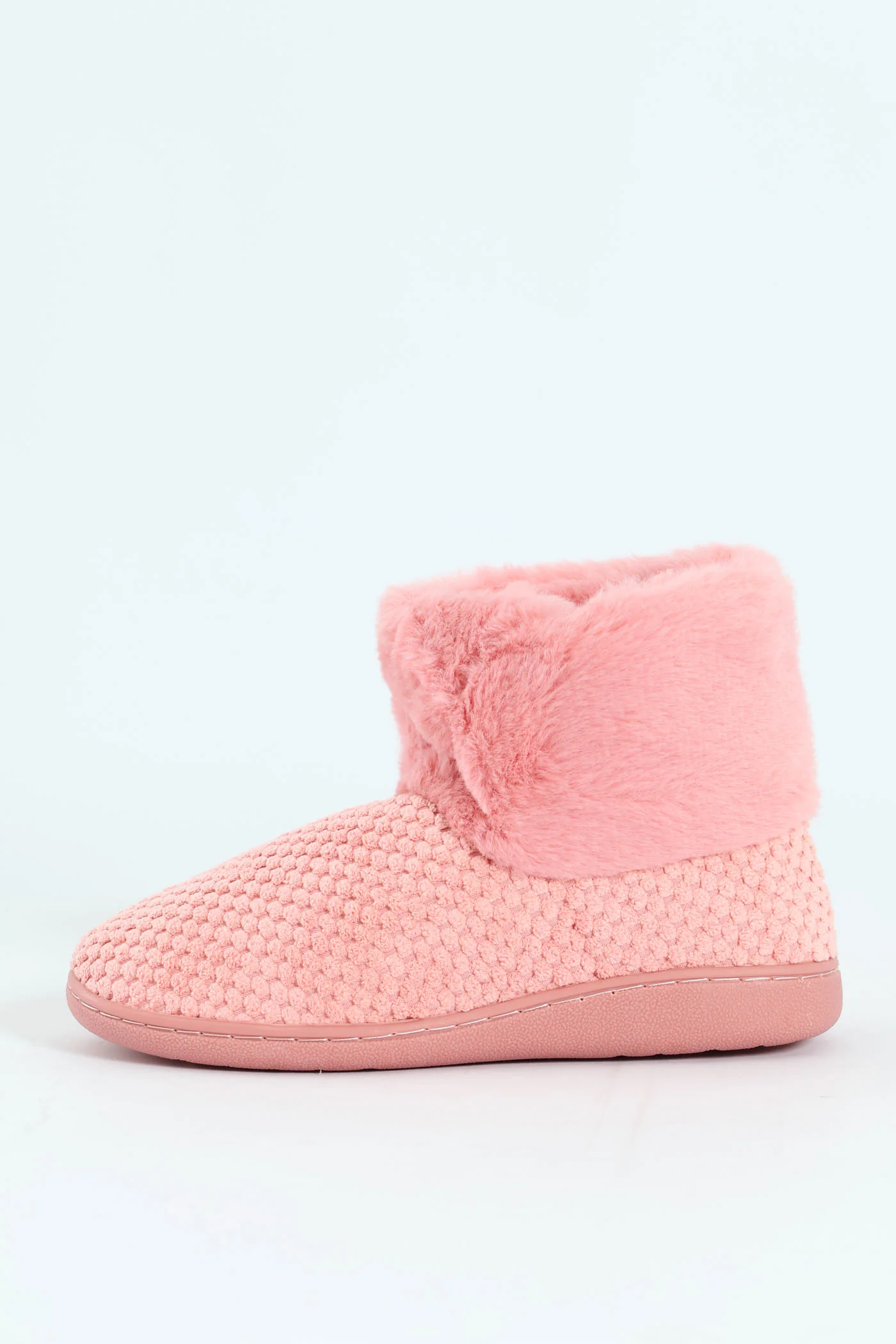 Waffle Knit Slipper Bootie With Fur - Blush - Image 4