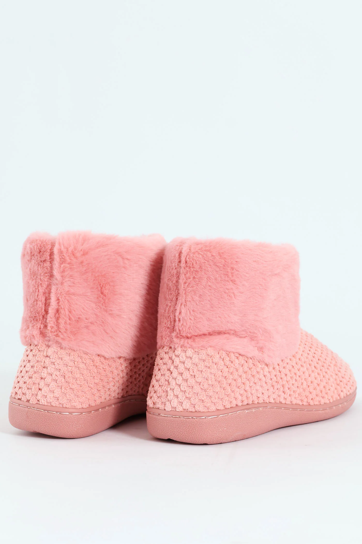 Waffle Knit Slipper Bootie With Fur - Blush - Image 5