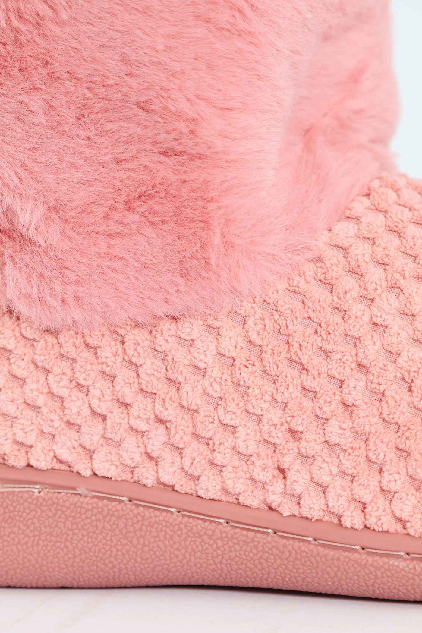 Waffle Knit Slipper Bootie With Fur - Blush - Image 6