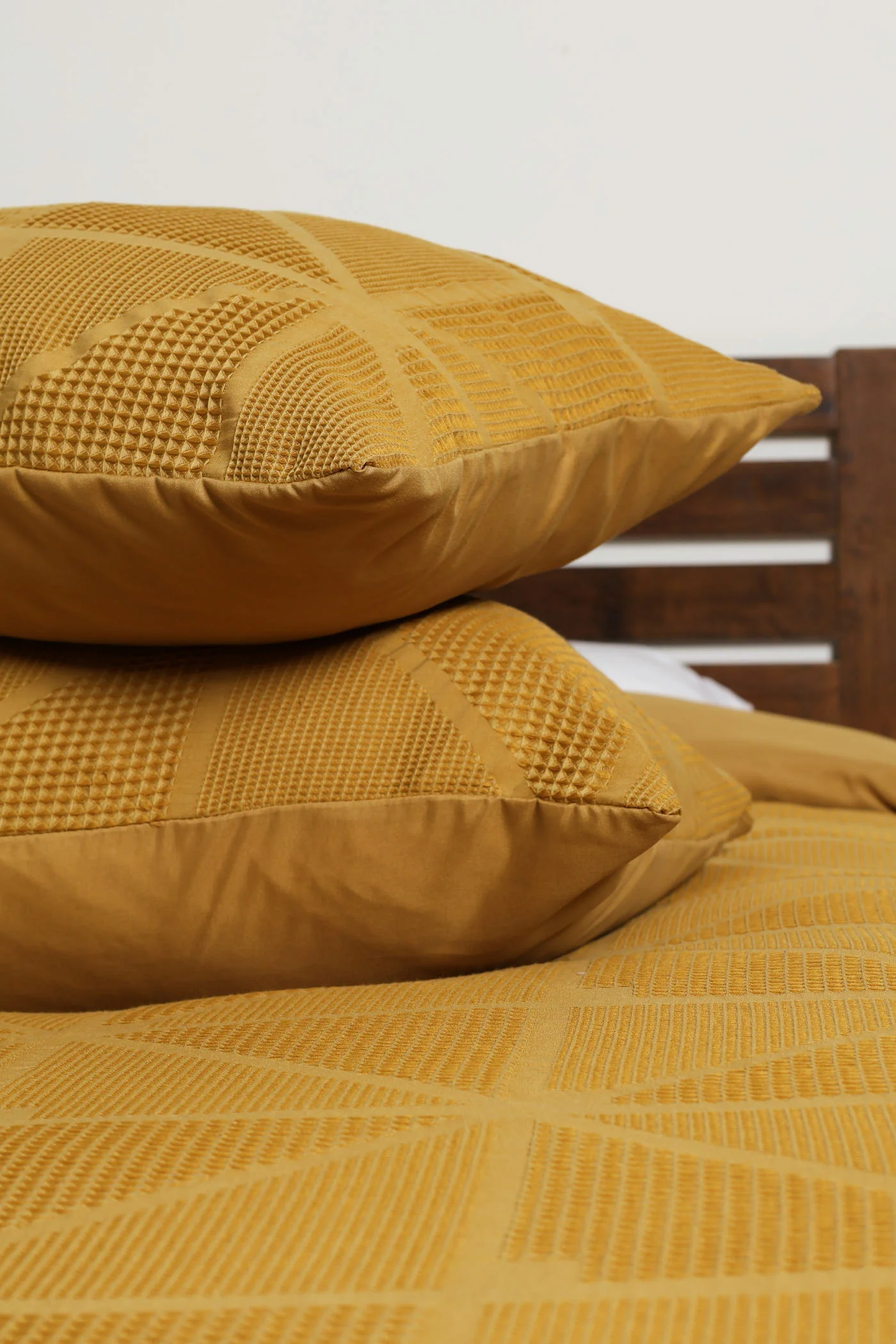 Waffle Square Textured Duvet Cover Set - Ochre - Image 3