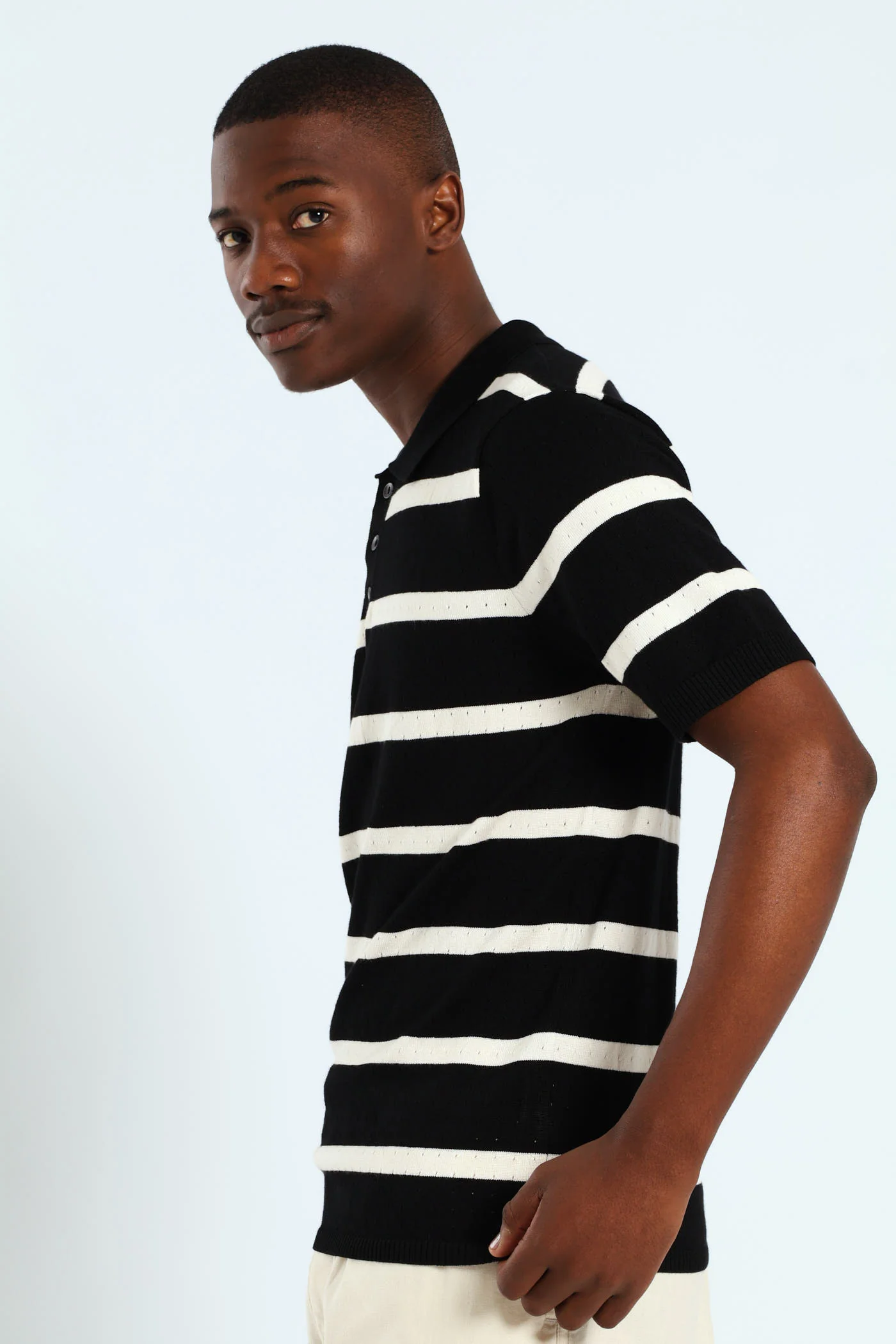 Waffle Stripe Fine Gauge Golfer - Black - Image 2
