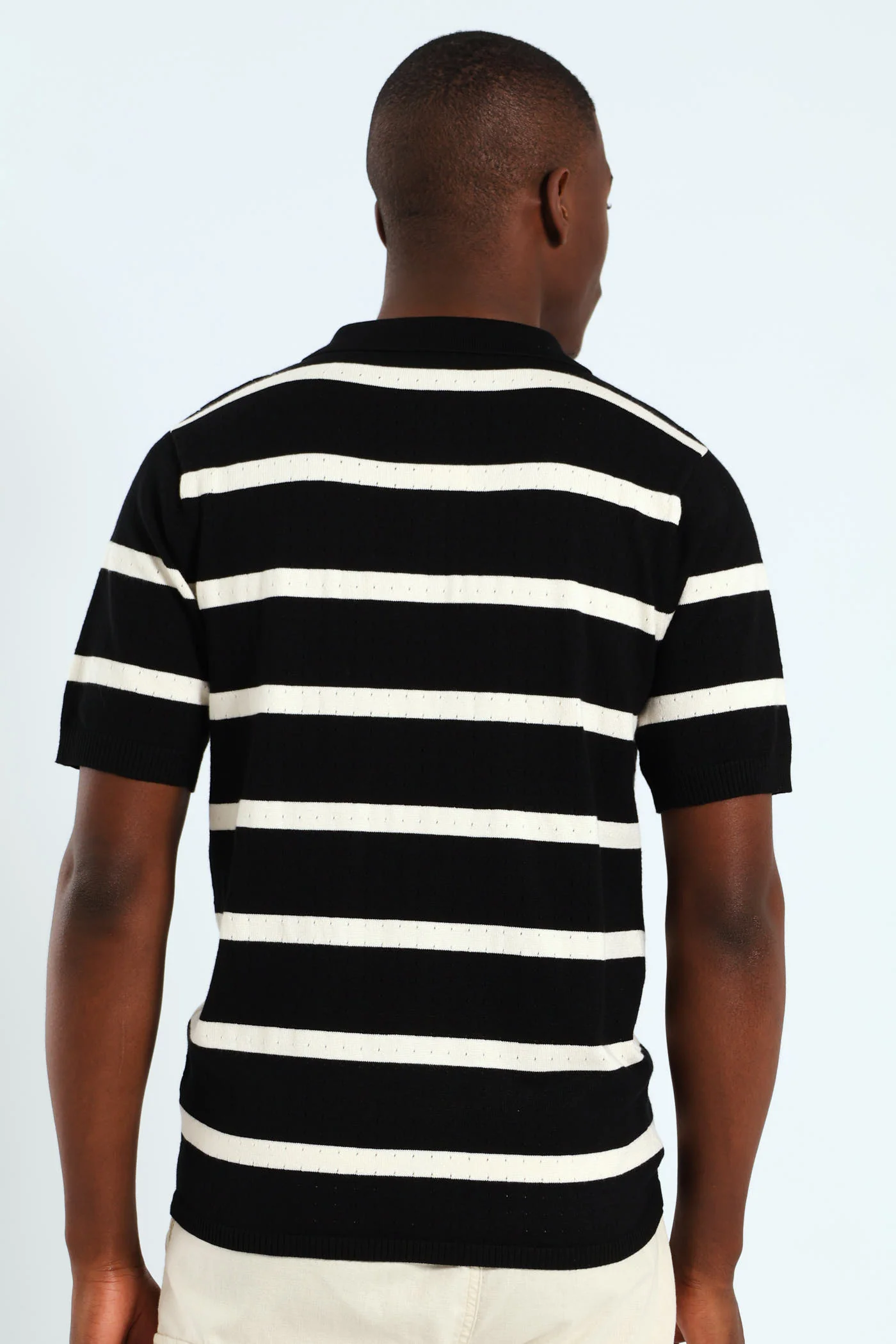 Waffle Stripe Fine Gauge Golfer - Black - Image 3