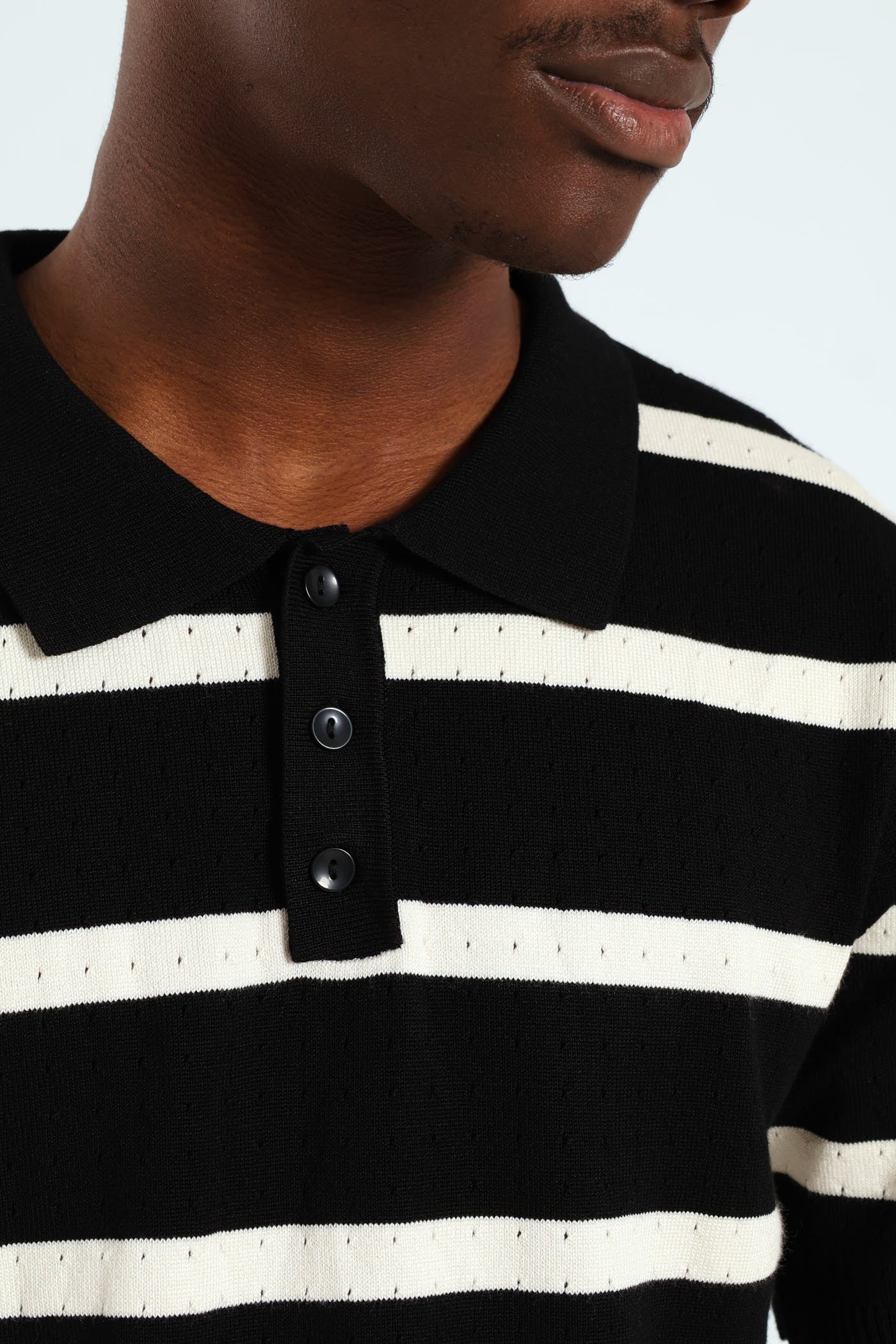Waffle Stripe Fine Gauge Golfer - Black - Image 4