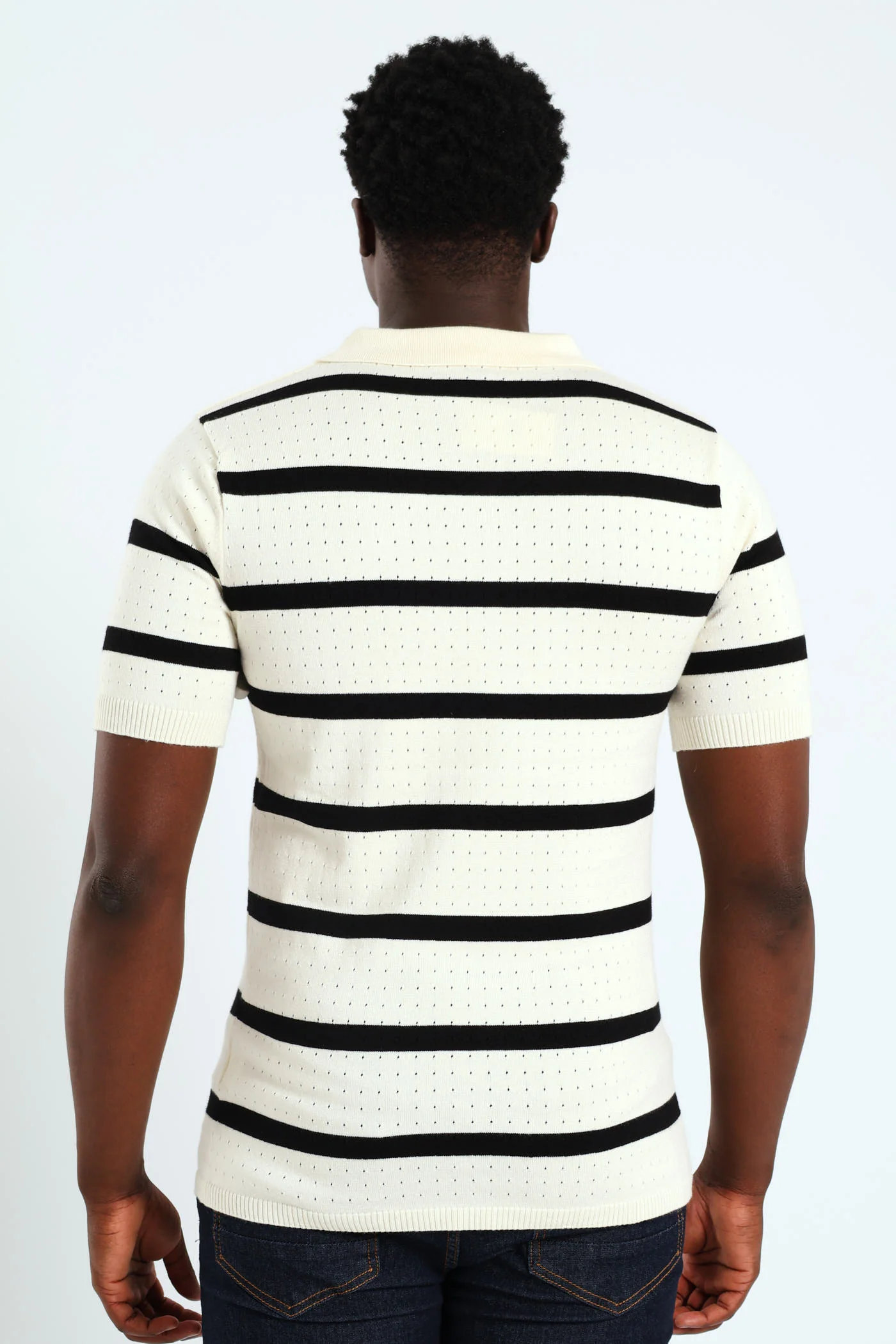 Waffle Stripe Fine Gauge Golfer - Off White - Image 3