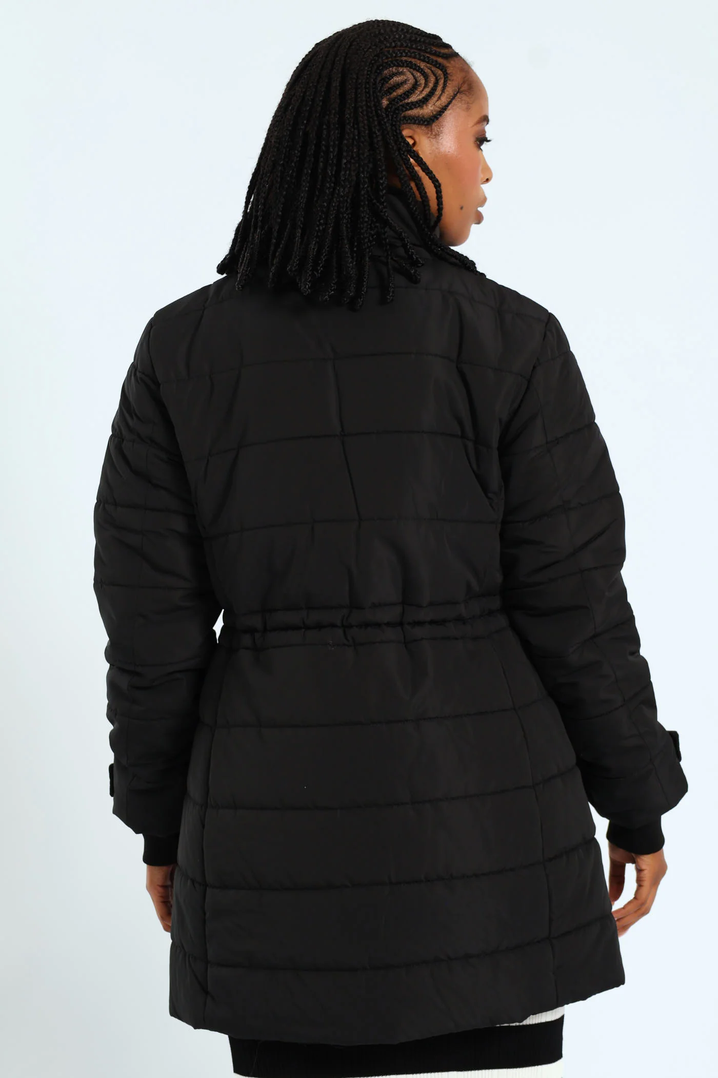 Waisted Quilted Parka Puffer Jacket - Black - Image 3