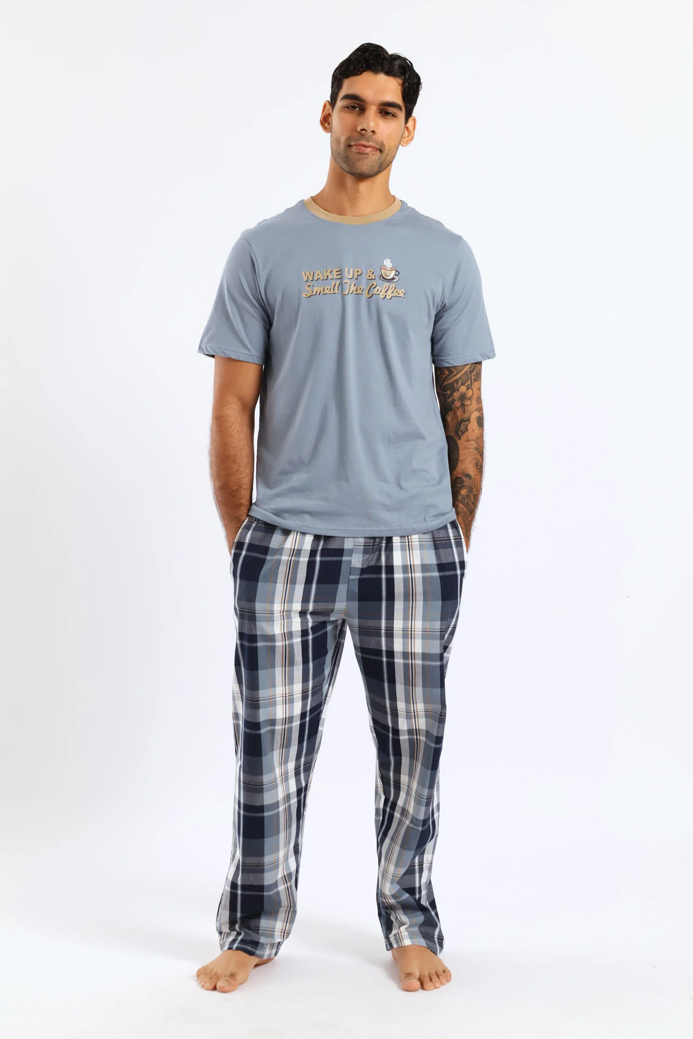 Wake Up & Smell Coffee Pyjama Tee - Blue - Image 5