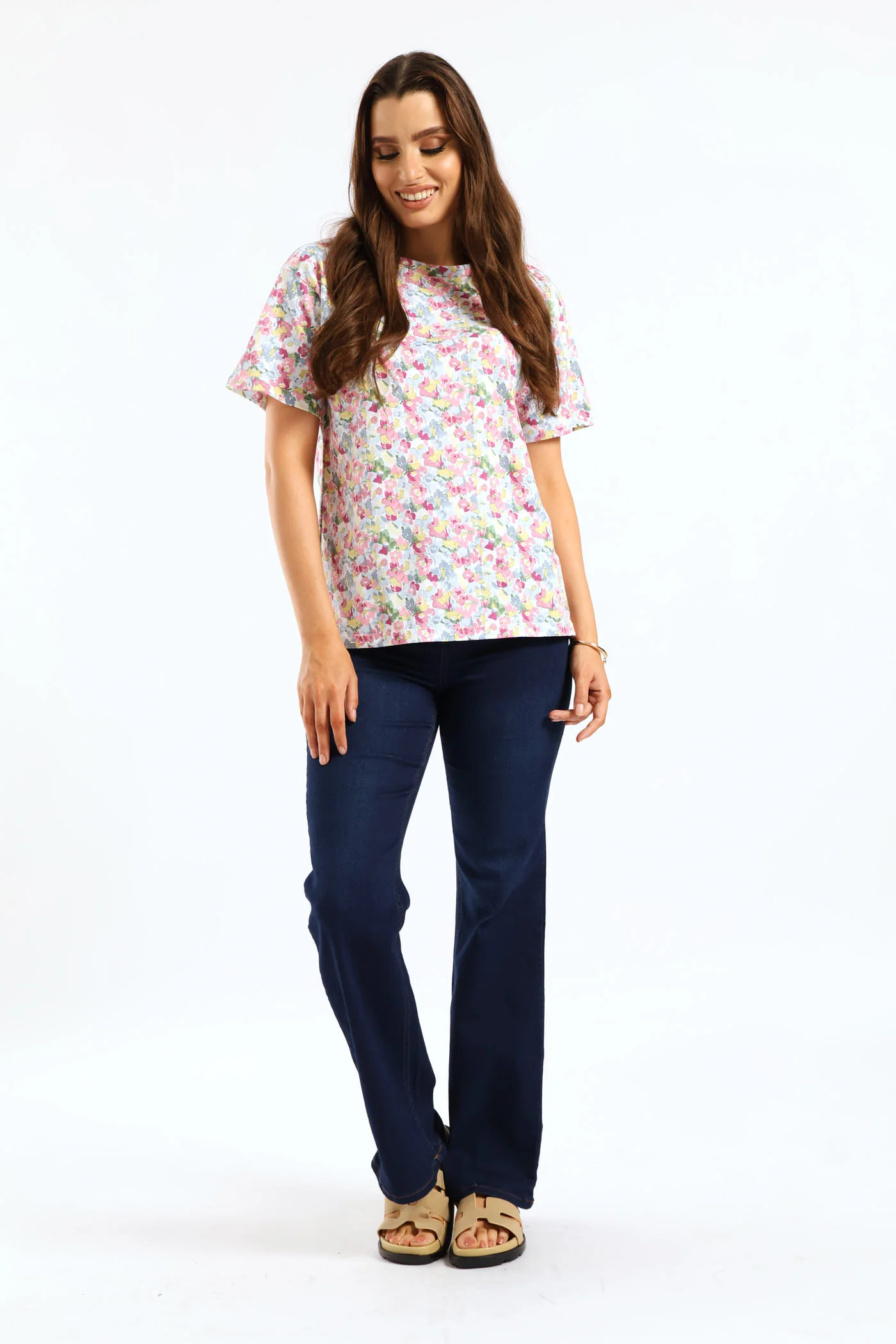 Watercolor Floral Print Tee - Multi - Image 4