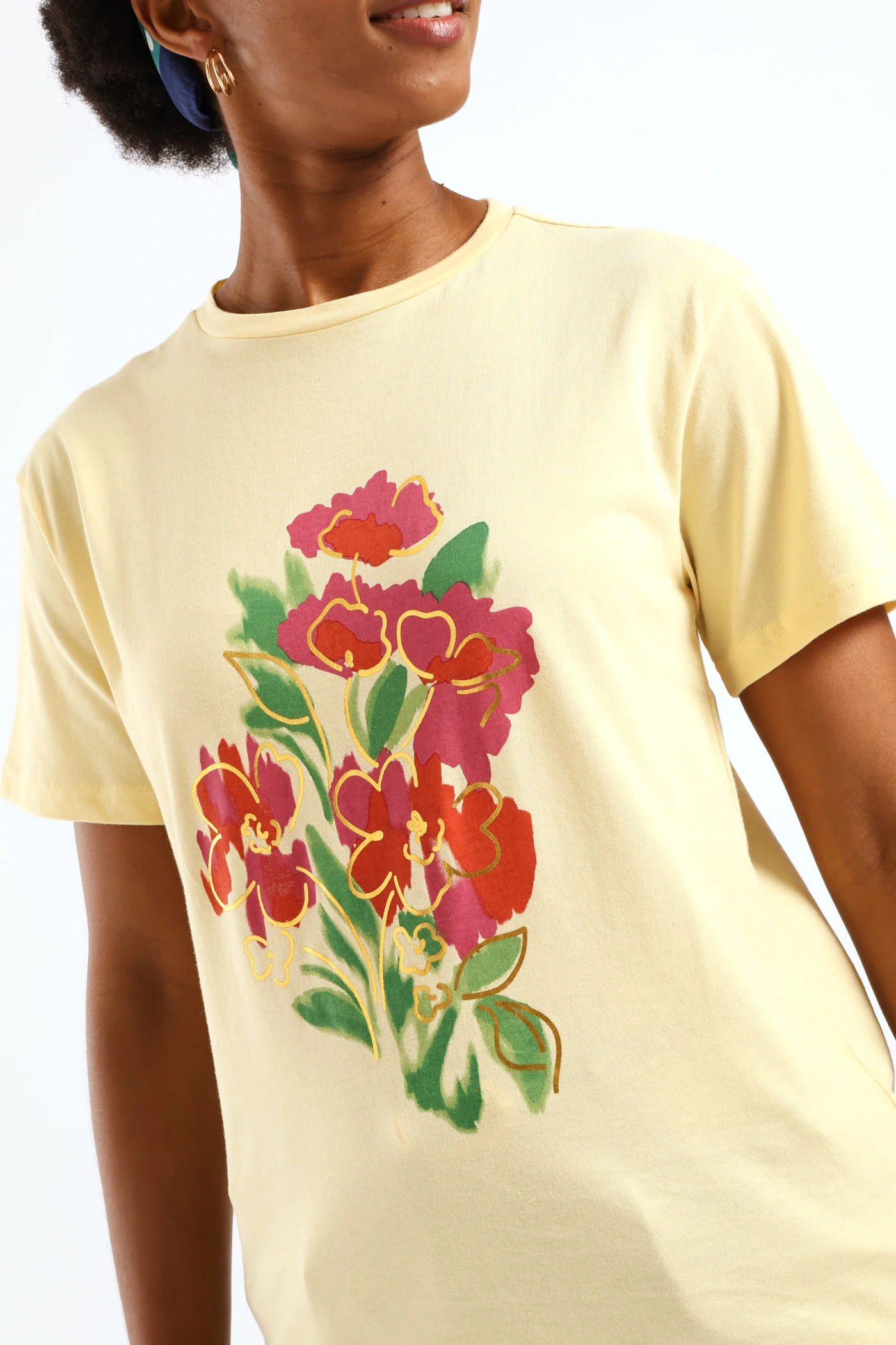 Watercolour Floral Foil Tee - Melon - Image 2