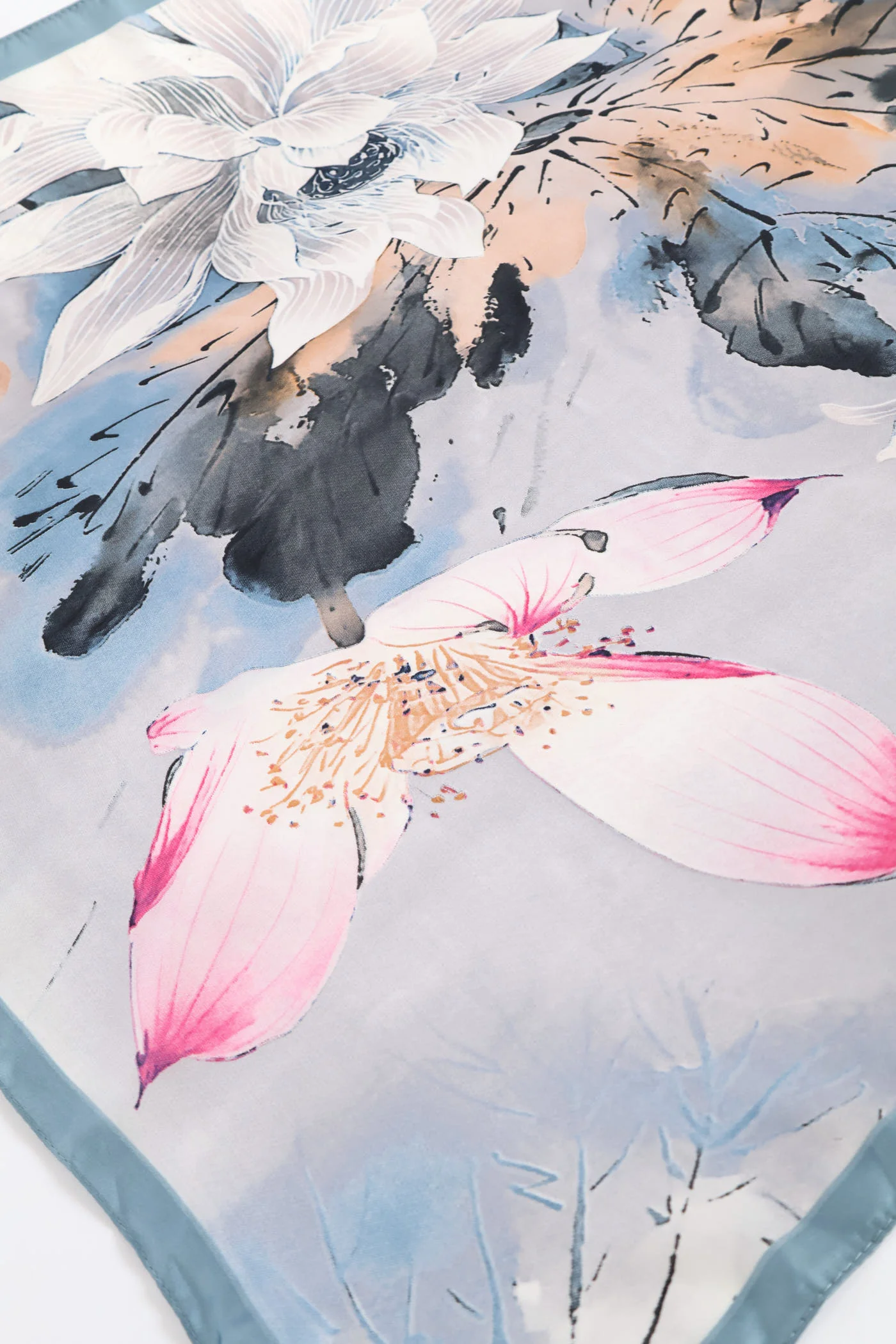 Watercolour Satin Feel Scarf - Light Blue - Image 2