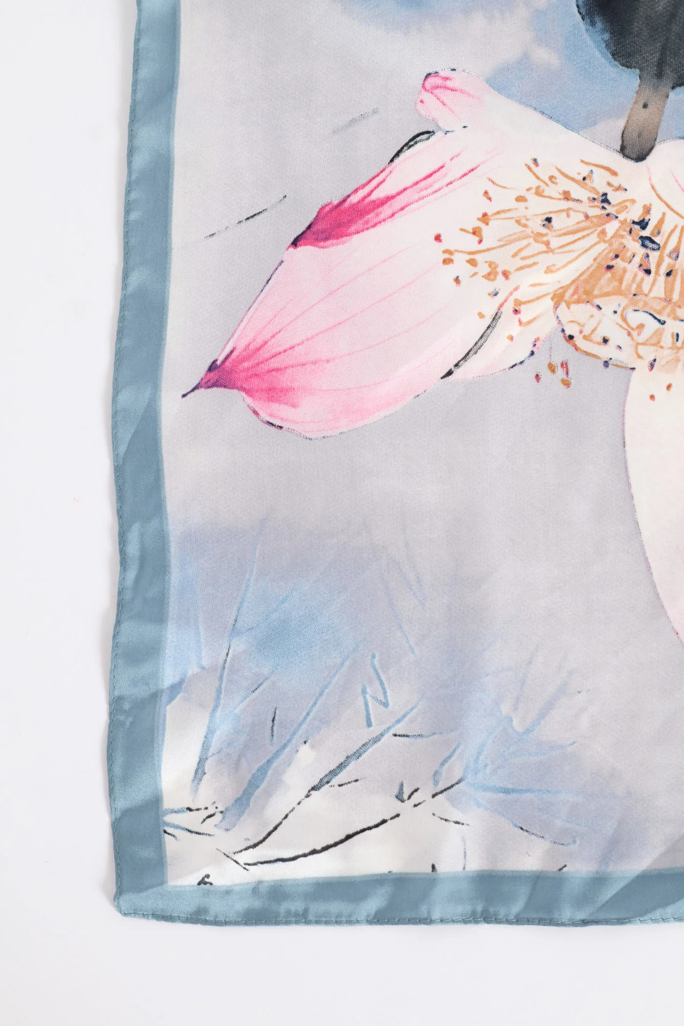 Watercolour Satin Feel Scarf - Light Blue - Image 3