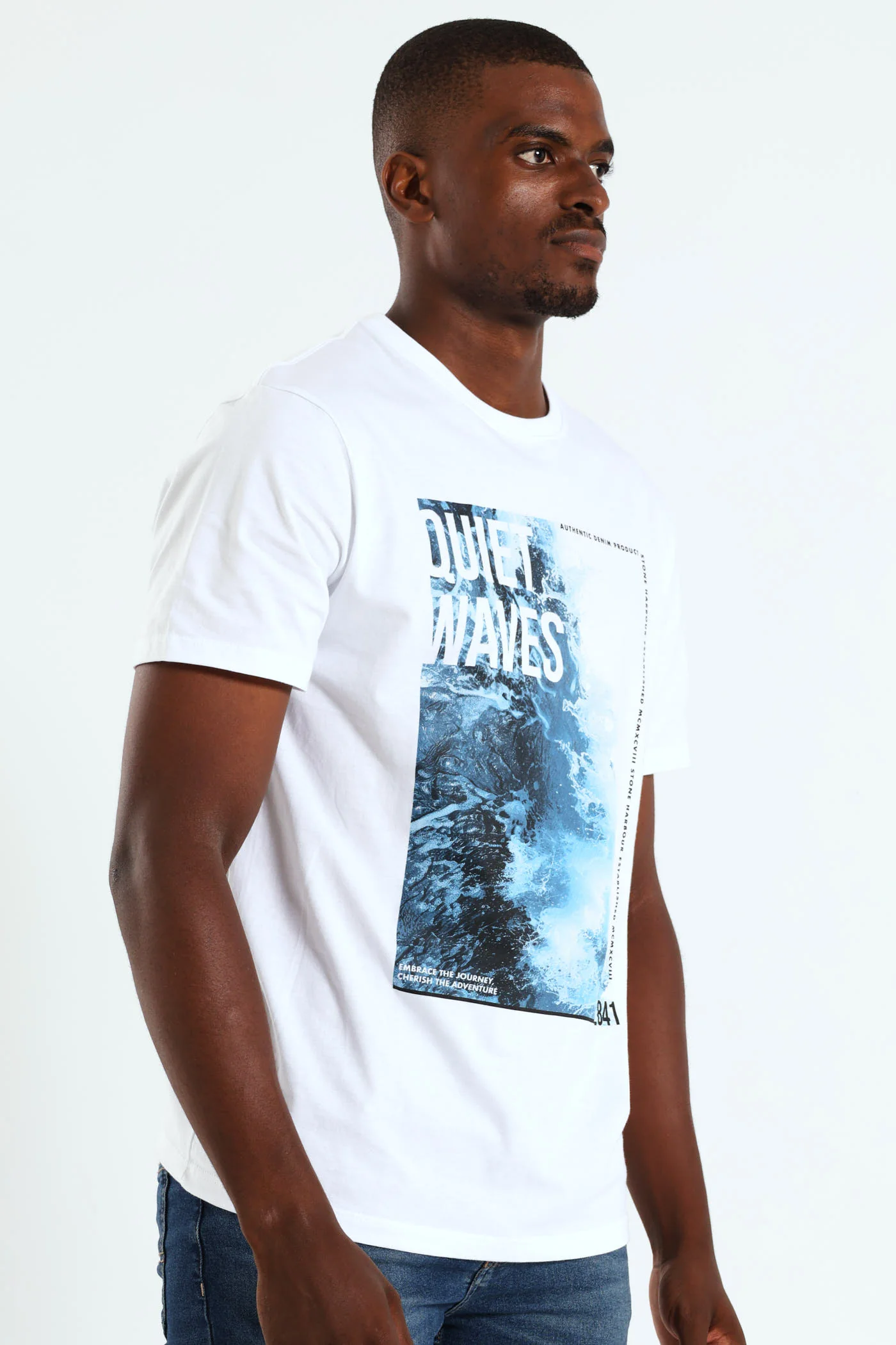 Waves Front Print Tee - White - Image 5