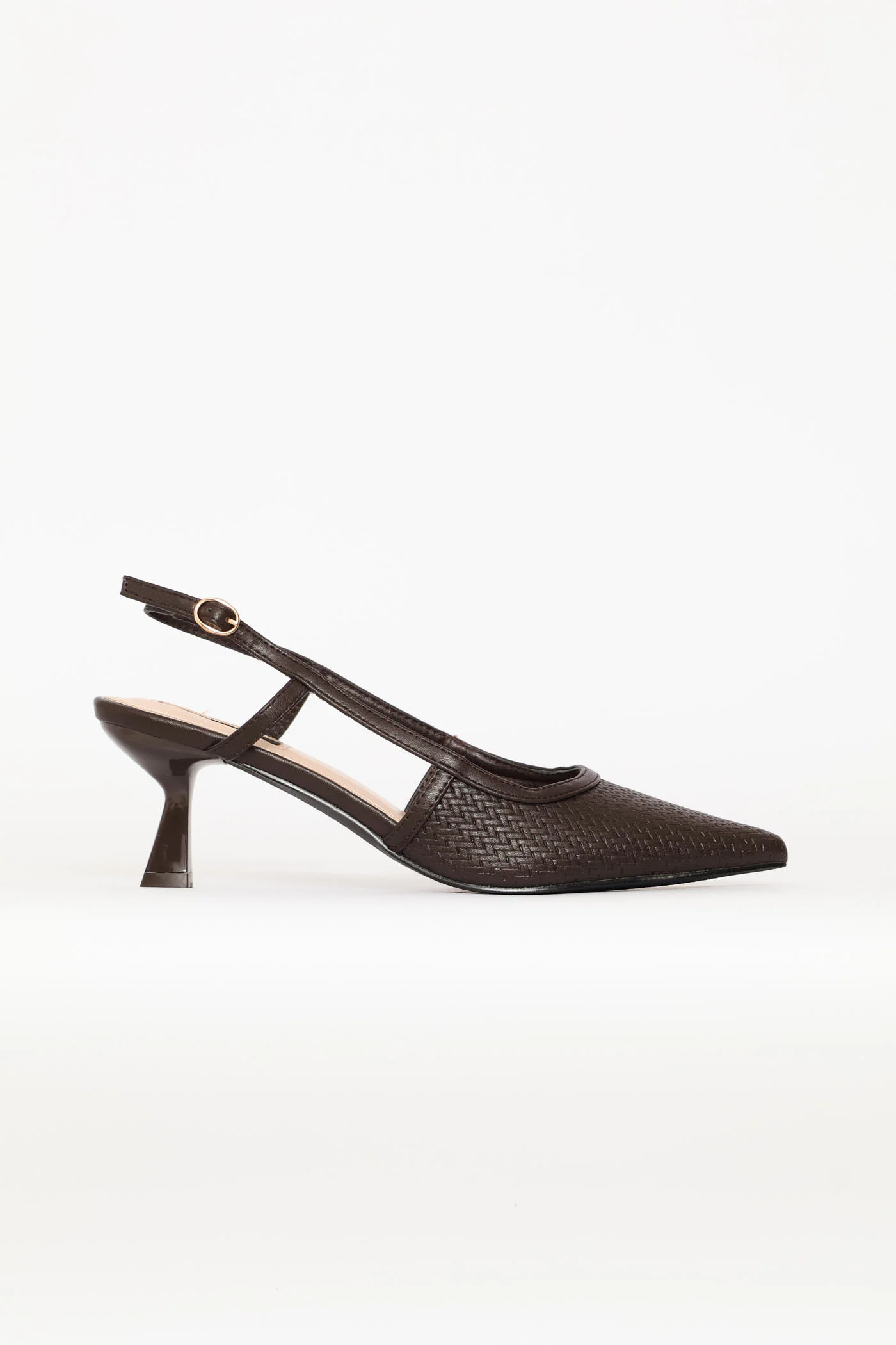 Weave Pointy Slingback Heel - Chocolate - Image 3