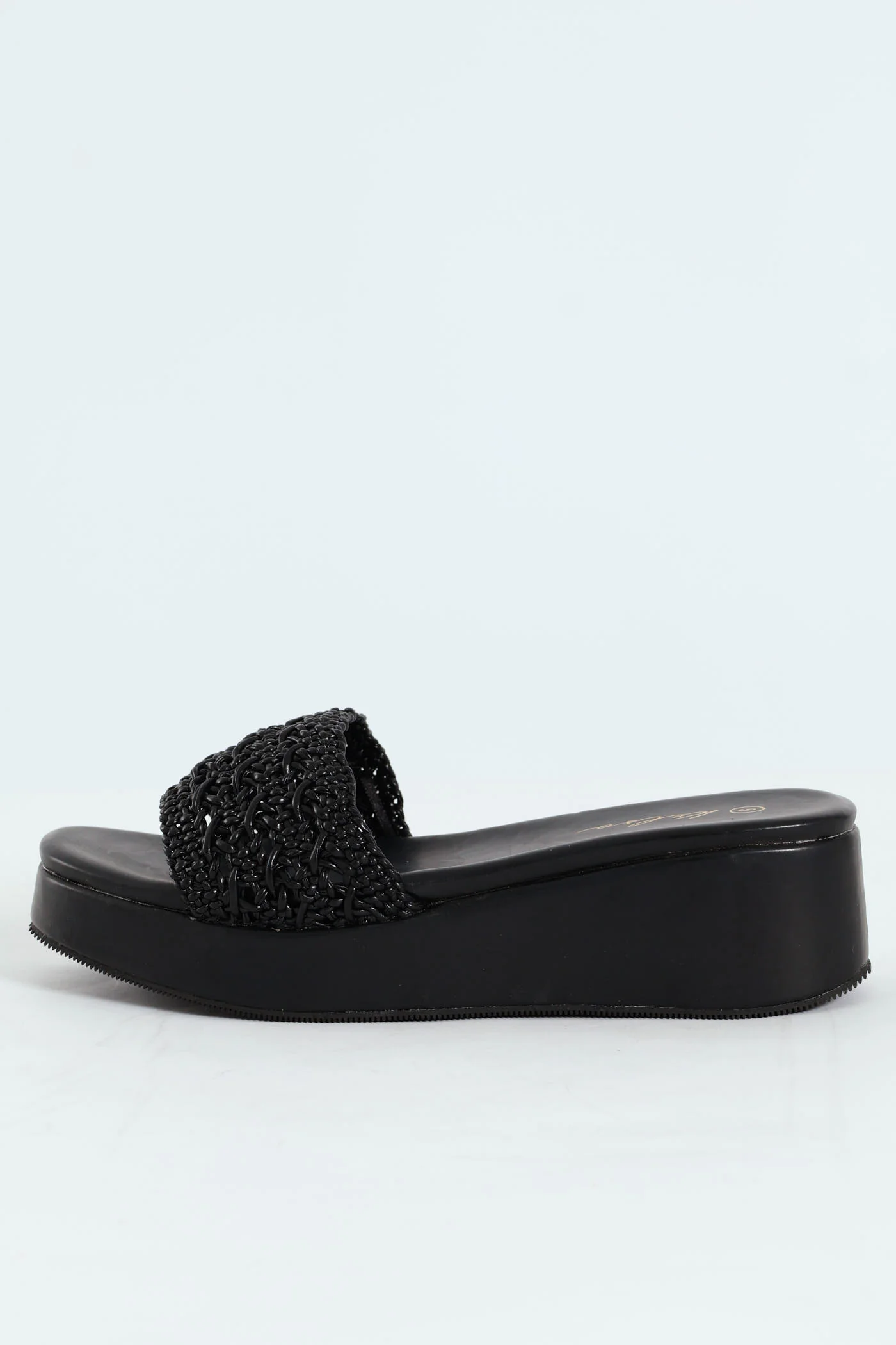 Weaved Single Band Flatform Mule Sandal - Black - Image 3