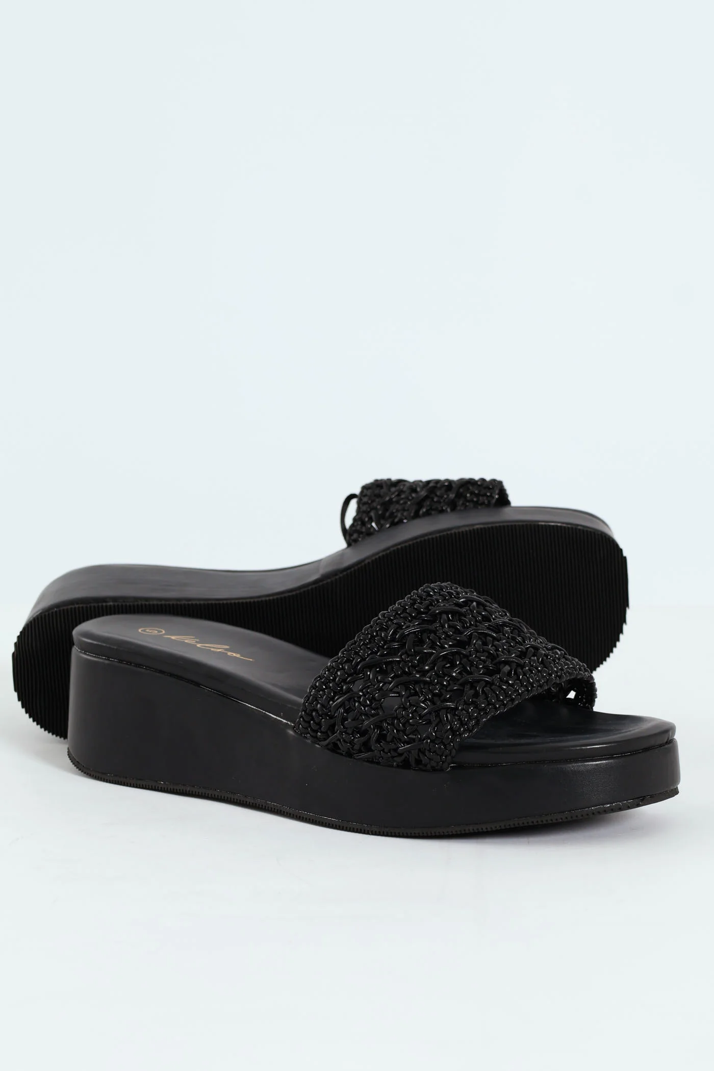 Weaved Single Band Flatform Mule Sandal - Black - Image 5