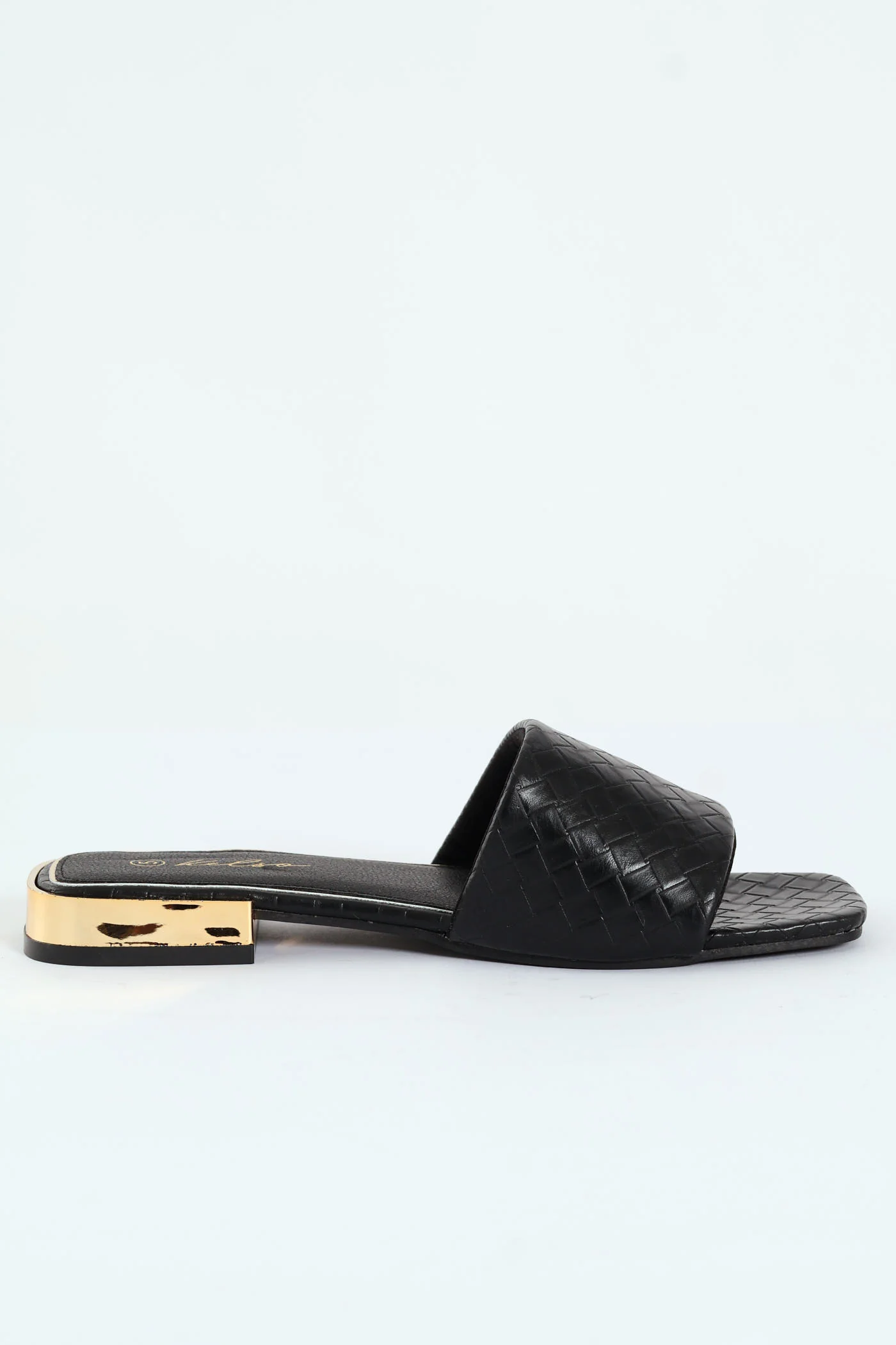 Weaved Single Band Mule Sandal On Low Block Heel - Black - Image 2