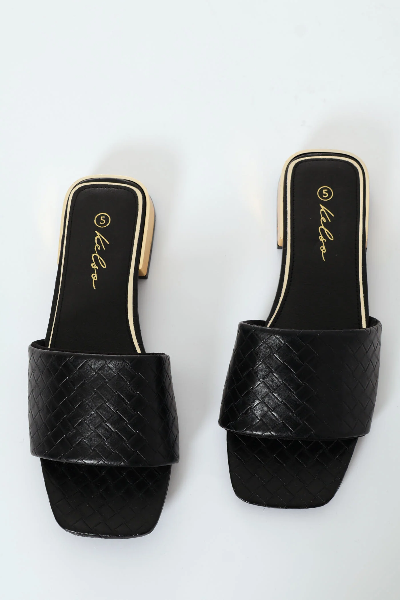 Weaved Single Band Mule Sandal On Low Block Heel - Black - Image 3